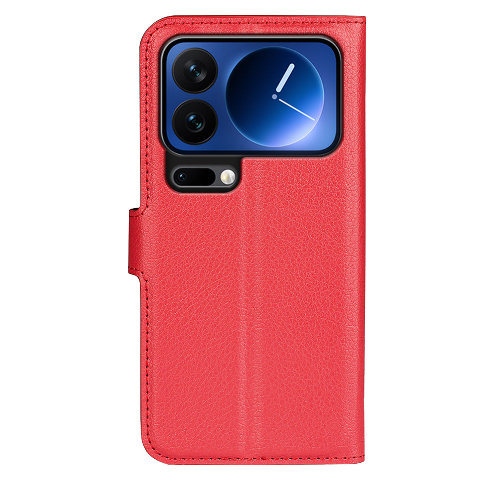 For Xiaomi 17 Pro Max Case Litchi Texture Shockproof Leather Wallet Phone Cover - Red