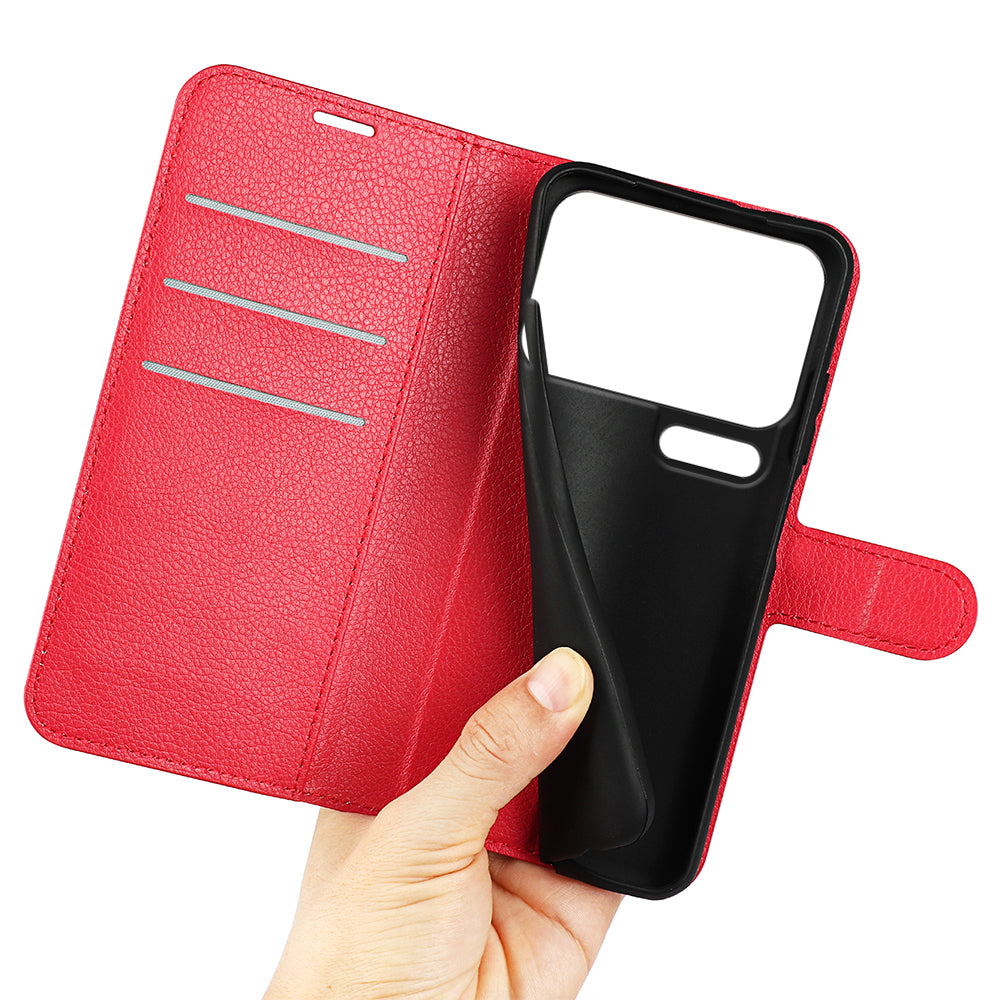 For Xiaomi 17 Pro Max Case Litchi Texture Shockproof Leather Wallet Phone Cover - Red