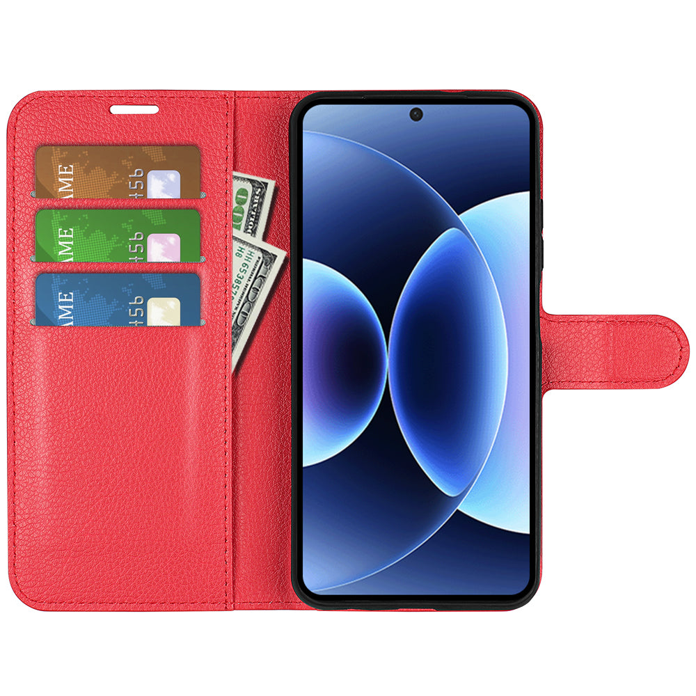 For Xiaomi 17 Pro Max Case Litchi Texture Shockproof Leather Wallet Phone Cover - Red