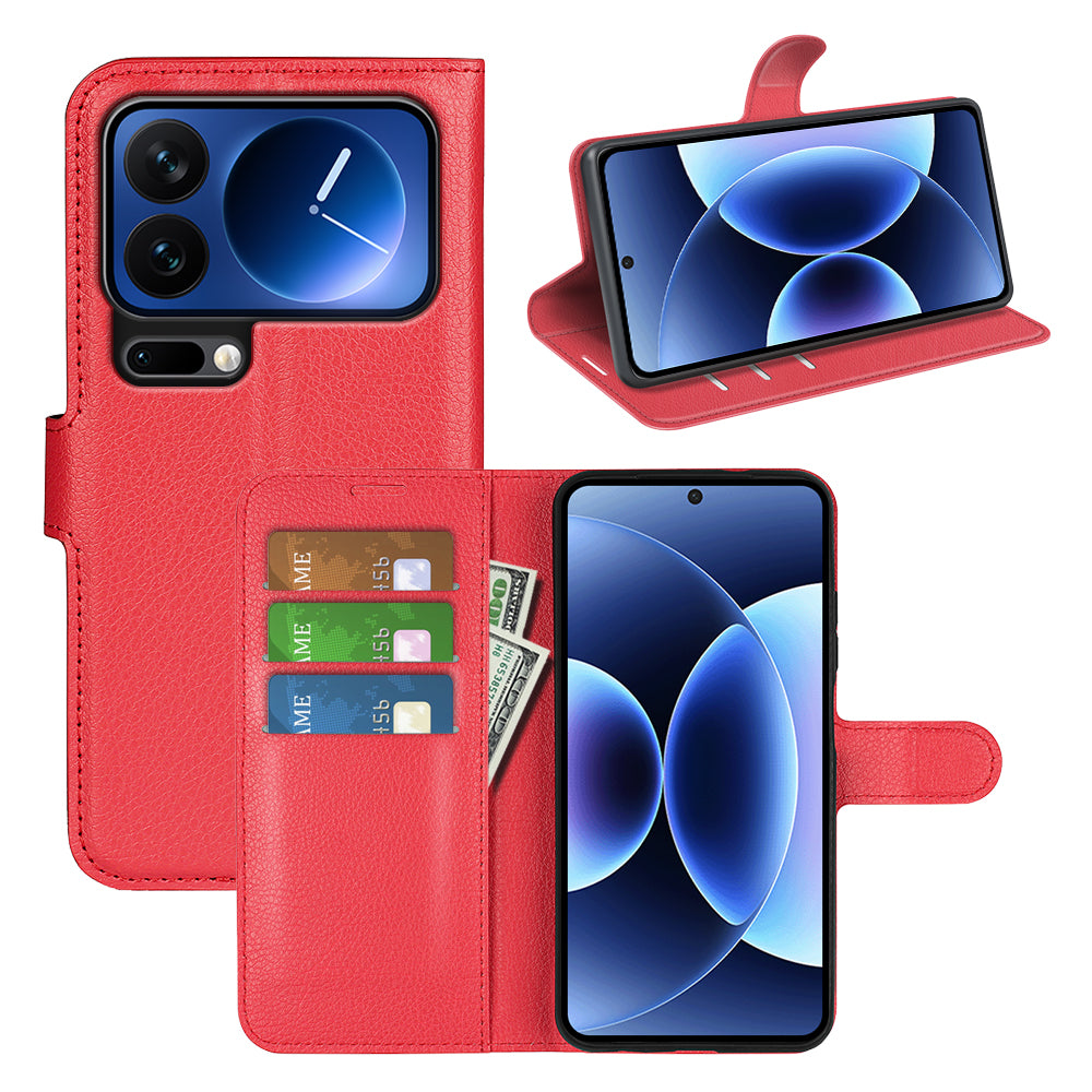 For Xiaomi 17 Pro Max Case Litchi Texture Shockproof Leather Wallet Phone Cover - Red