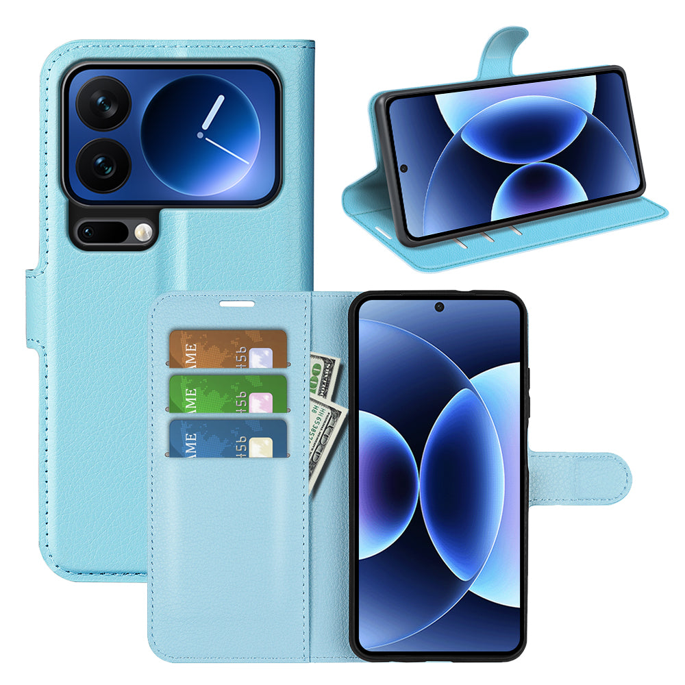 For Xiaomi 17 Pro Max Case Litchi Texture Shockproof Leather Wallet Phone Cover - Blue