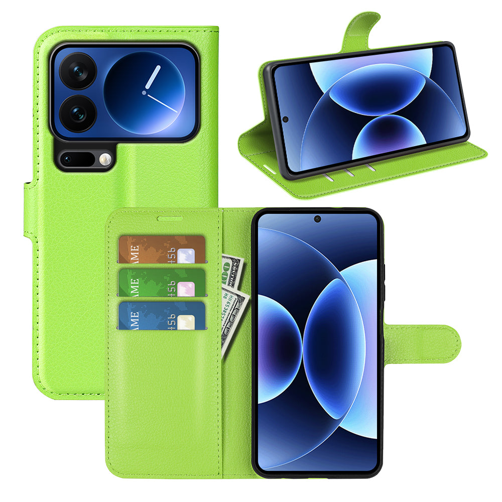 For Xiaomi 17 Pro Max Case Litchi Texture Shockproof Leather Wallet Phone Cover -  Green