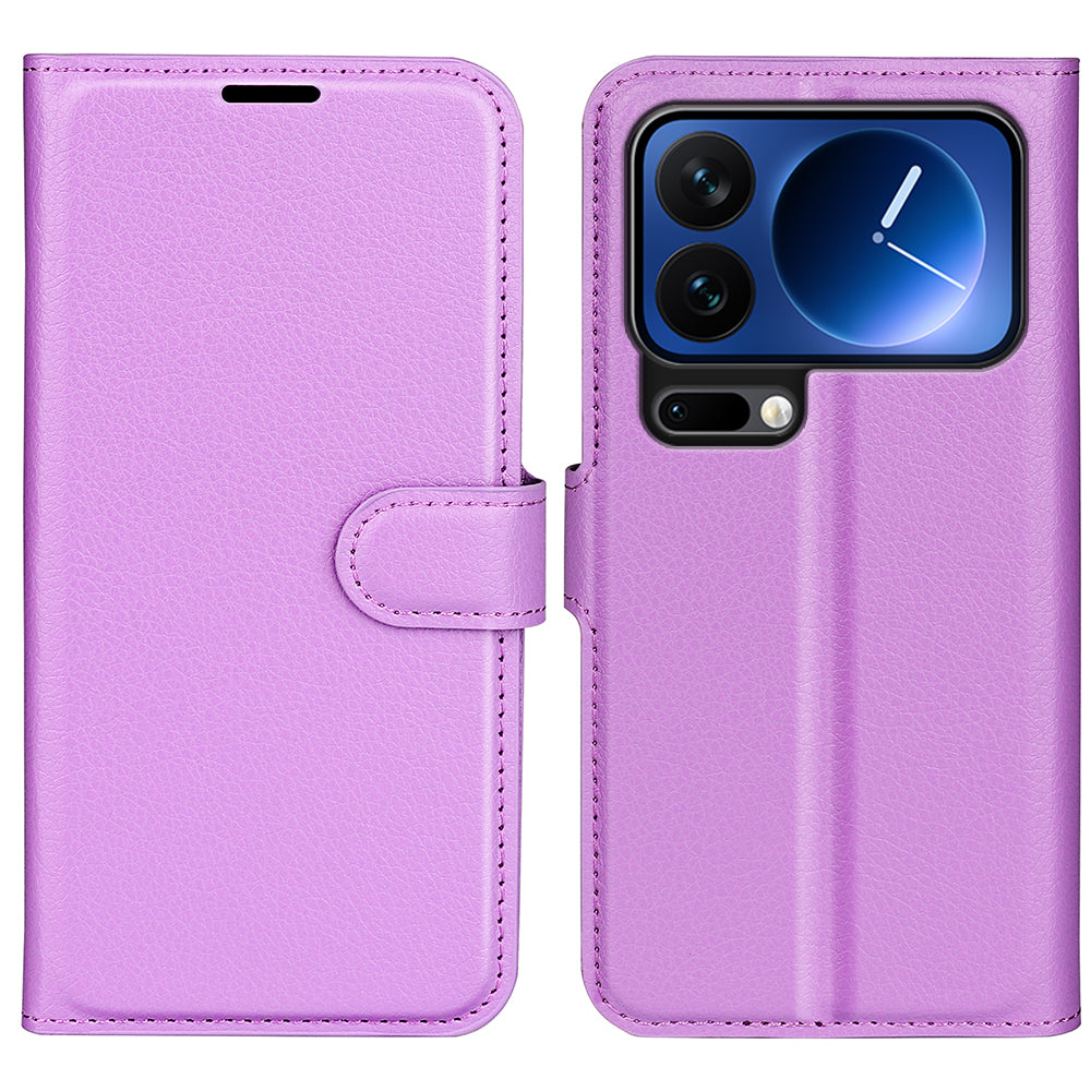 For Xiaomi 17 Pro Max Case Litchi Texture Shockproof Leather Wallet Phone Cover - Purple