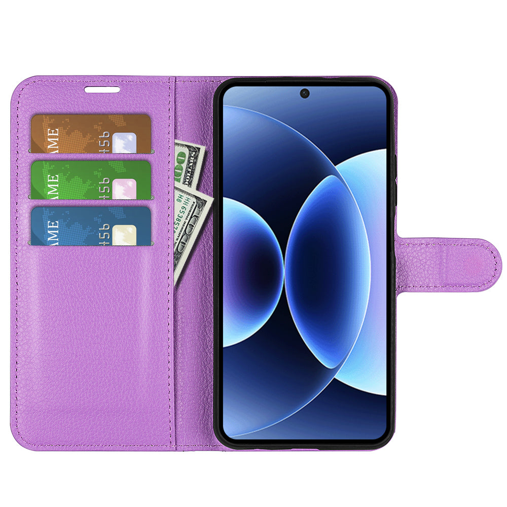 For Xiaomi 17 Pro Max Case Litchi Texture Shockproof Leather Wallet Phone Cover - Purple