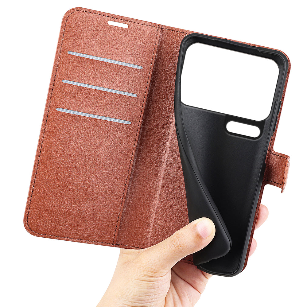 For Xiaomi 17 Pro Max Case Litchi Texture Shockproof Leather Wallet Phone Cover - Brown