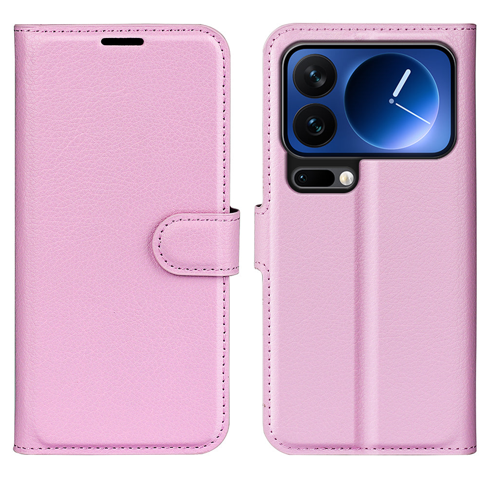 For Xiaomi 17 Pro Max Case Litchi Texture Shockproof Leather Wallet Phone Cover -  Pink