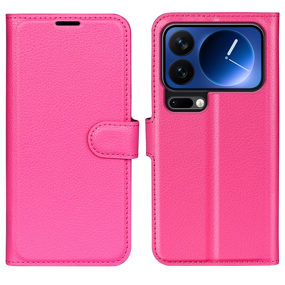 For Xiaomi 17 Pro Max Case Litchi Texture Shockproof Leather Wallet Phone Cover - Rose Red