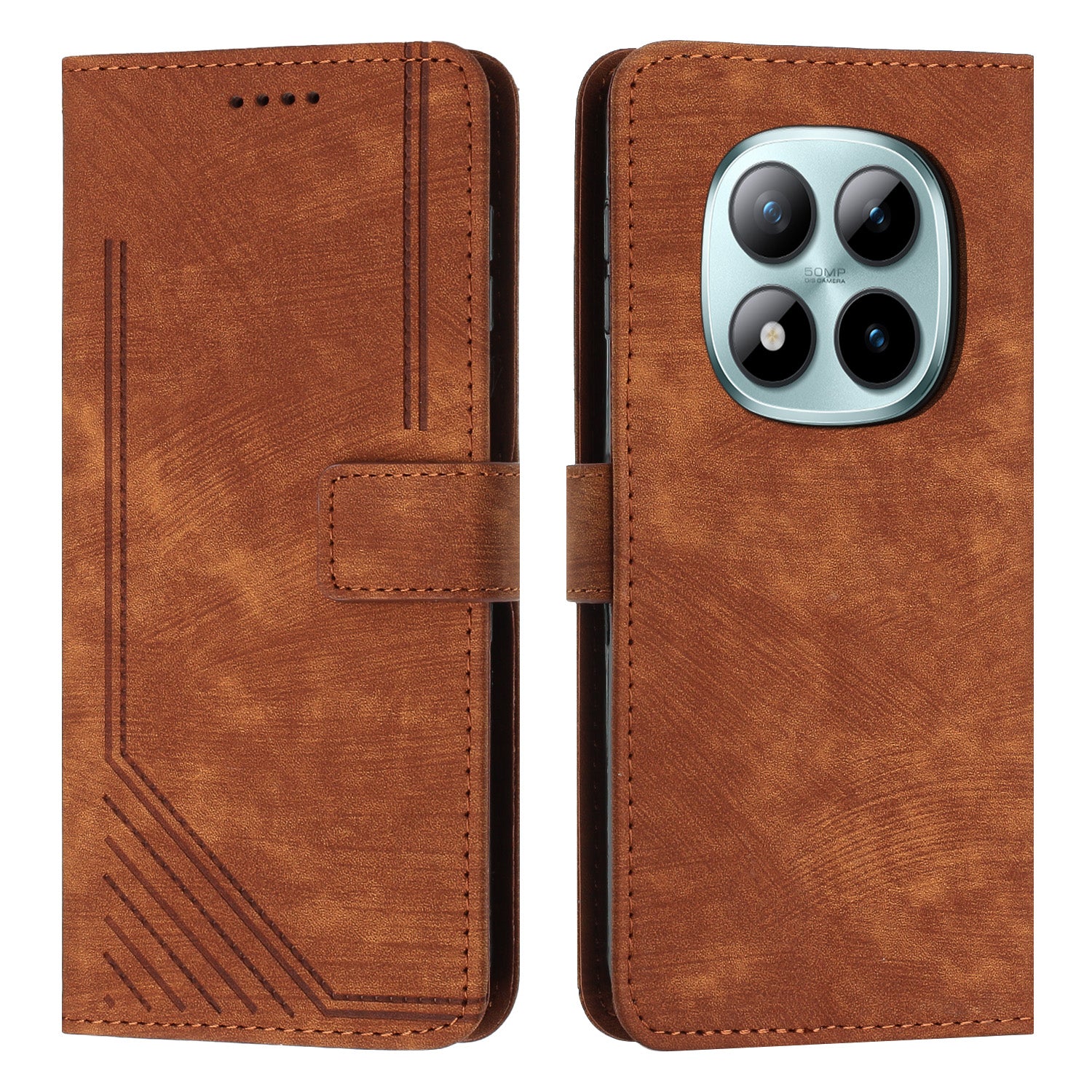 For Xiaomi Redmi Note 15 Pro 5G (Global) Stand Case Imprinted Lines Leather Phone Cover - Brown