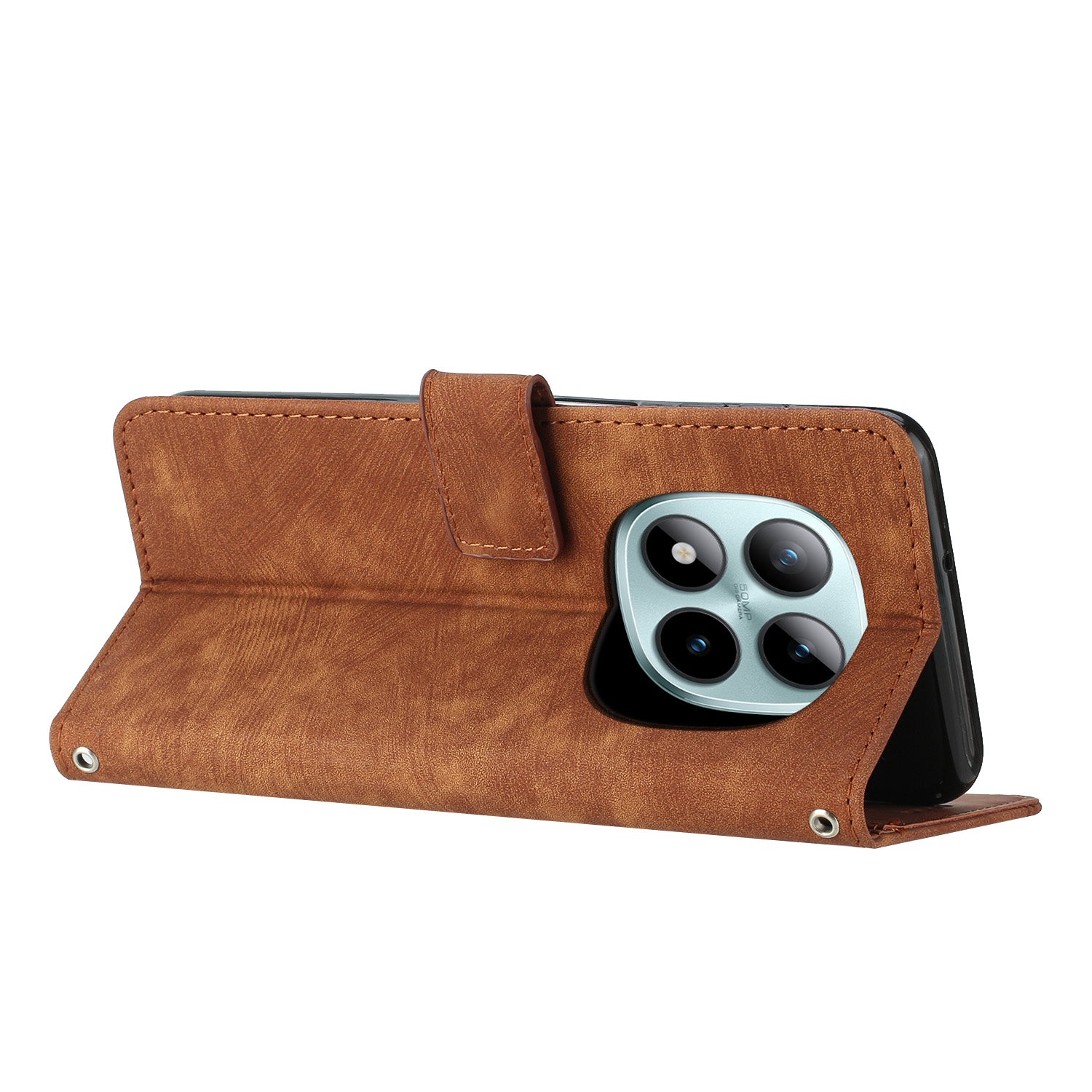 For Xiaomi Redmi Note 15 Pro 5G (Global) Stand Case Imprinted Lines Leather Phone Cover - Brown