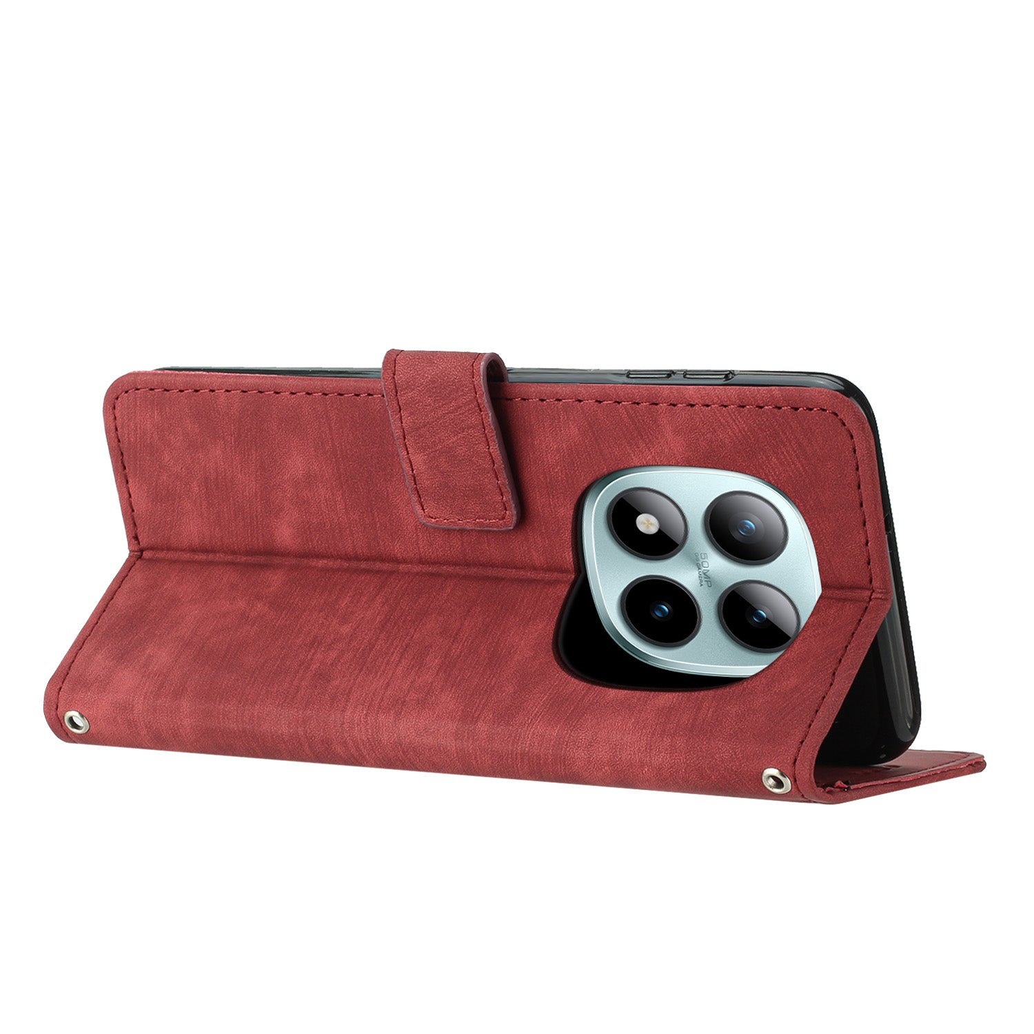 For Xiaomi Redmi Note 15 Pro 5G (Global) Stand Case Imprinted Lines Leather Phone Cover - Red