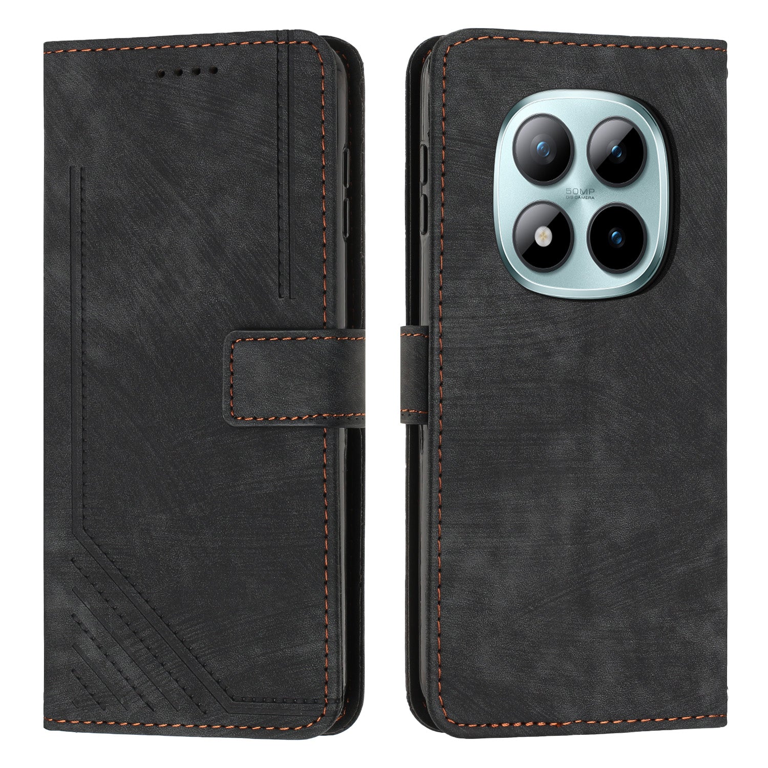 For Xiaomi Redmi Note 15 Pro 5G (Global) Stand Case Imprinted Lines Leather Phone Cover - Black