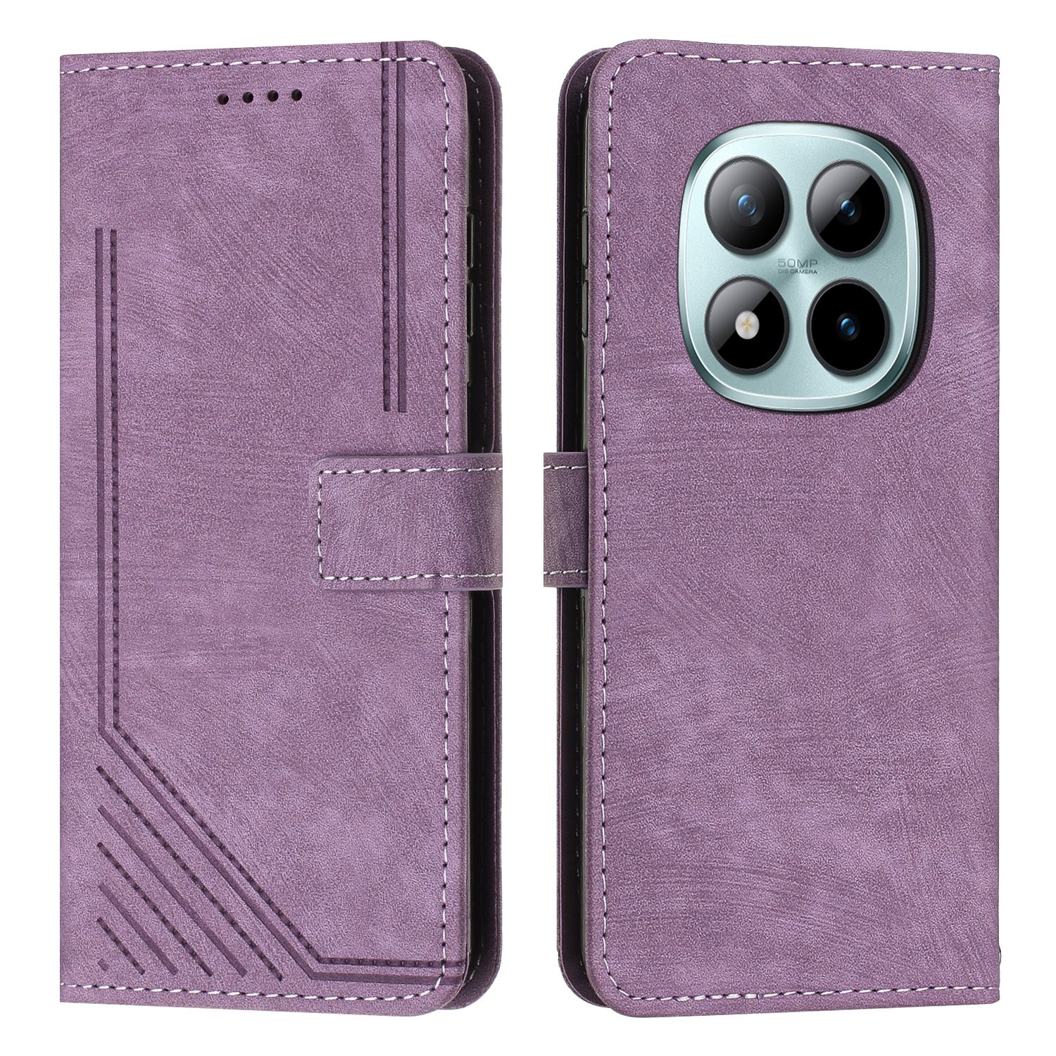 For Xiaomi Redmi Note 15 Pro 5G (Global) Stand Case Imprinted Lines Leather Phone Cover - Purple