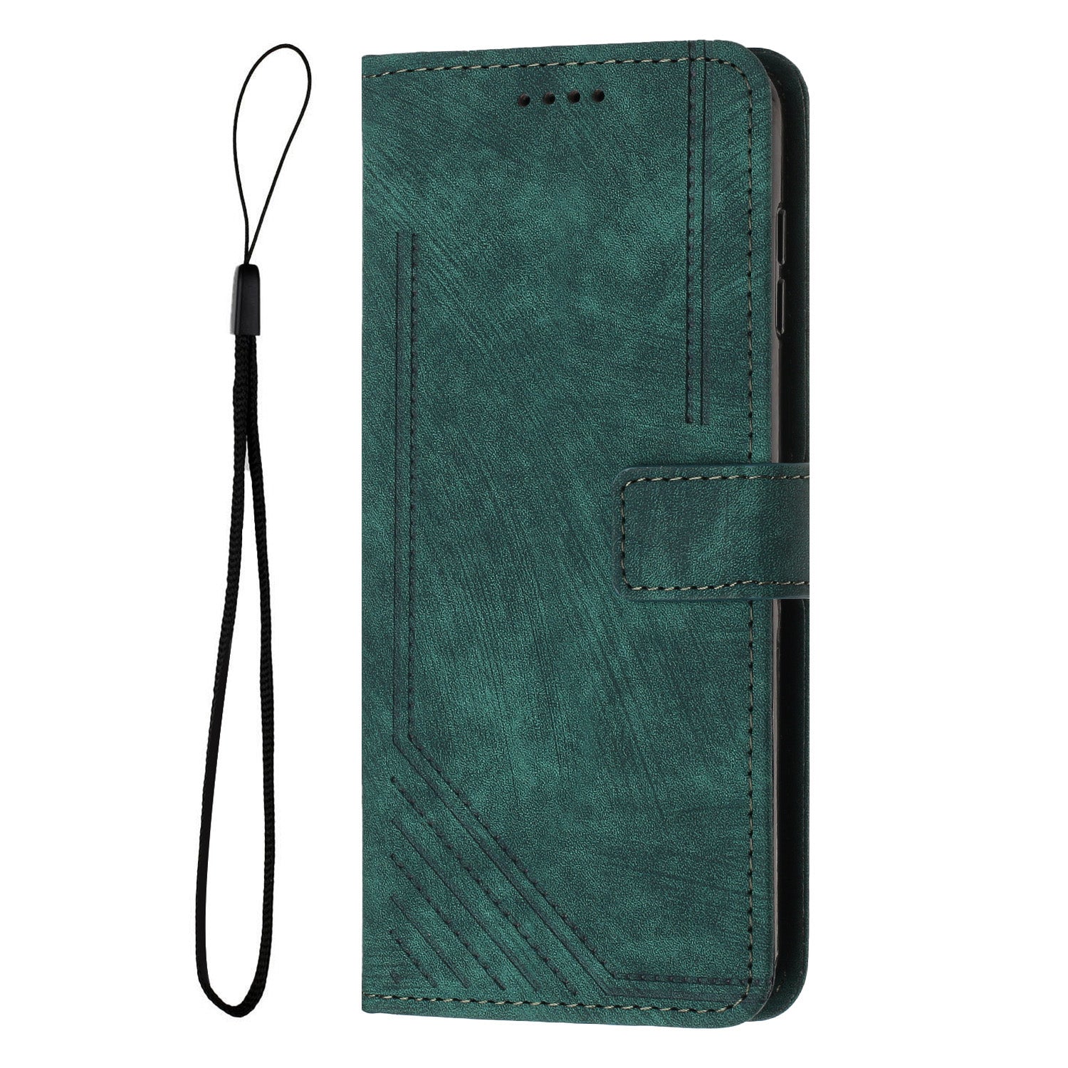 For Xiaomi Poco M8 Pro 5G / Redmi Note 15 Pro+ 5G (Global) Stand Case Imprinted Lines Leather Phone Cover - Green