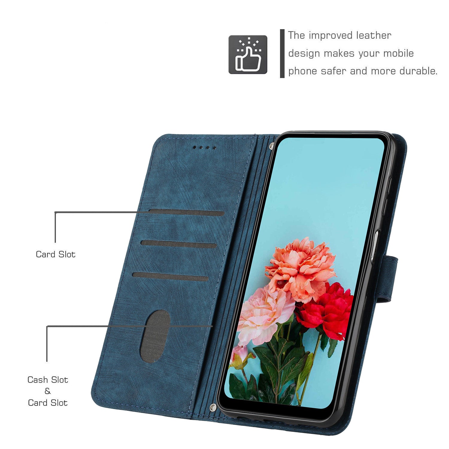 For Xiaomi Poco M8 Pro 5G / Redmi Note 15 Pro+ 5G (Global) Stand Case Imprinted Lines Leather Phone Cover - Sapphire