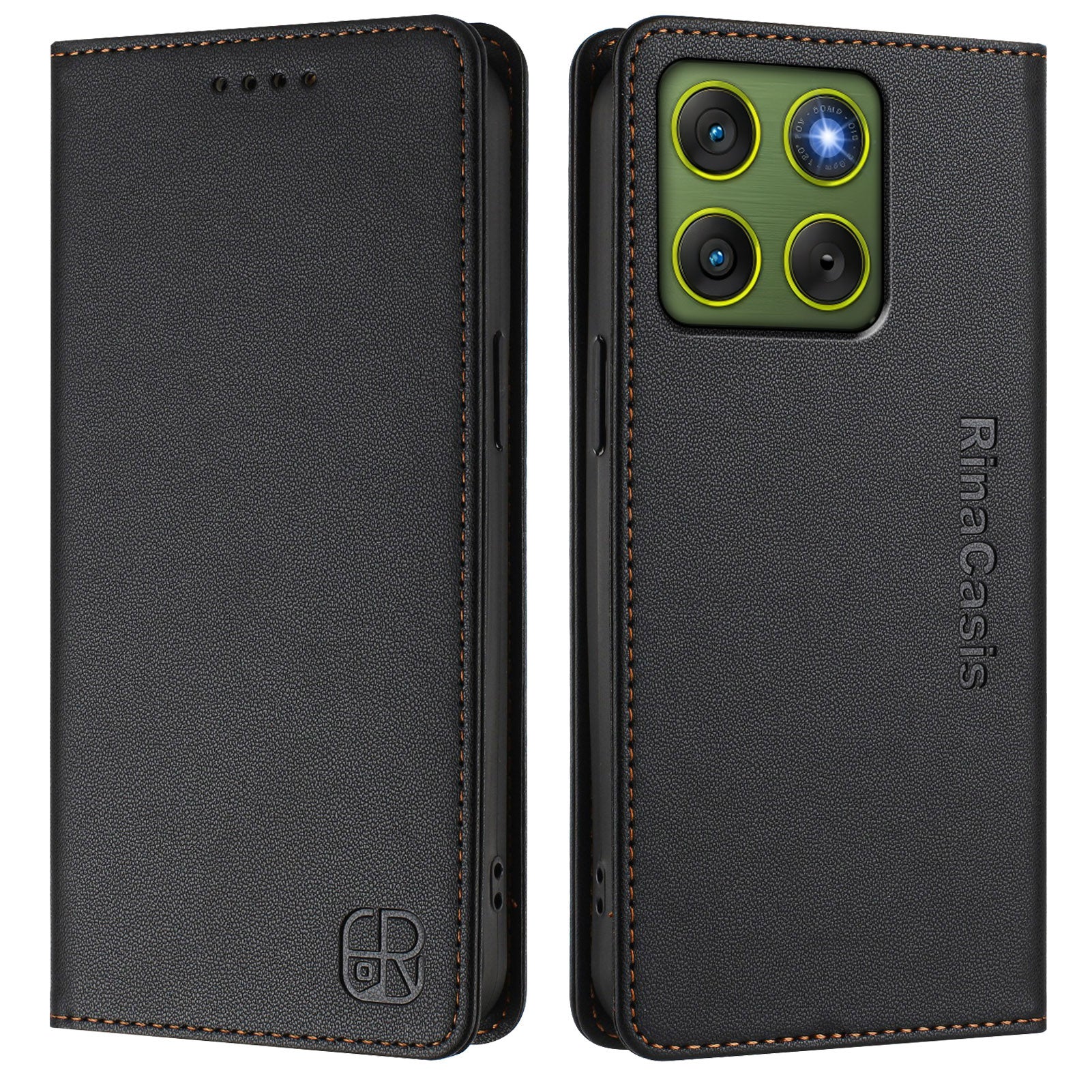 For Motorola Edge 70 5G Leather Case RINACASIS RC01 Phone Cover with RFID Blocking Wallet Stand - Black