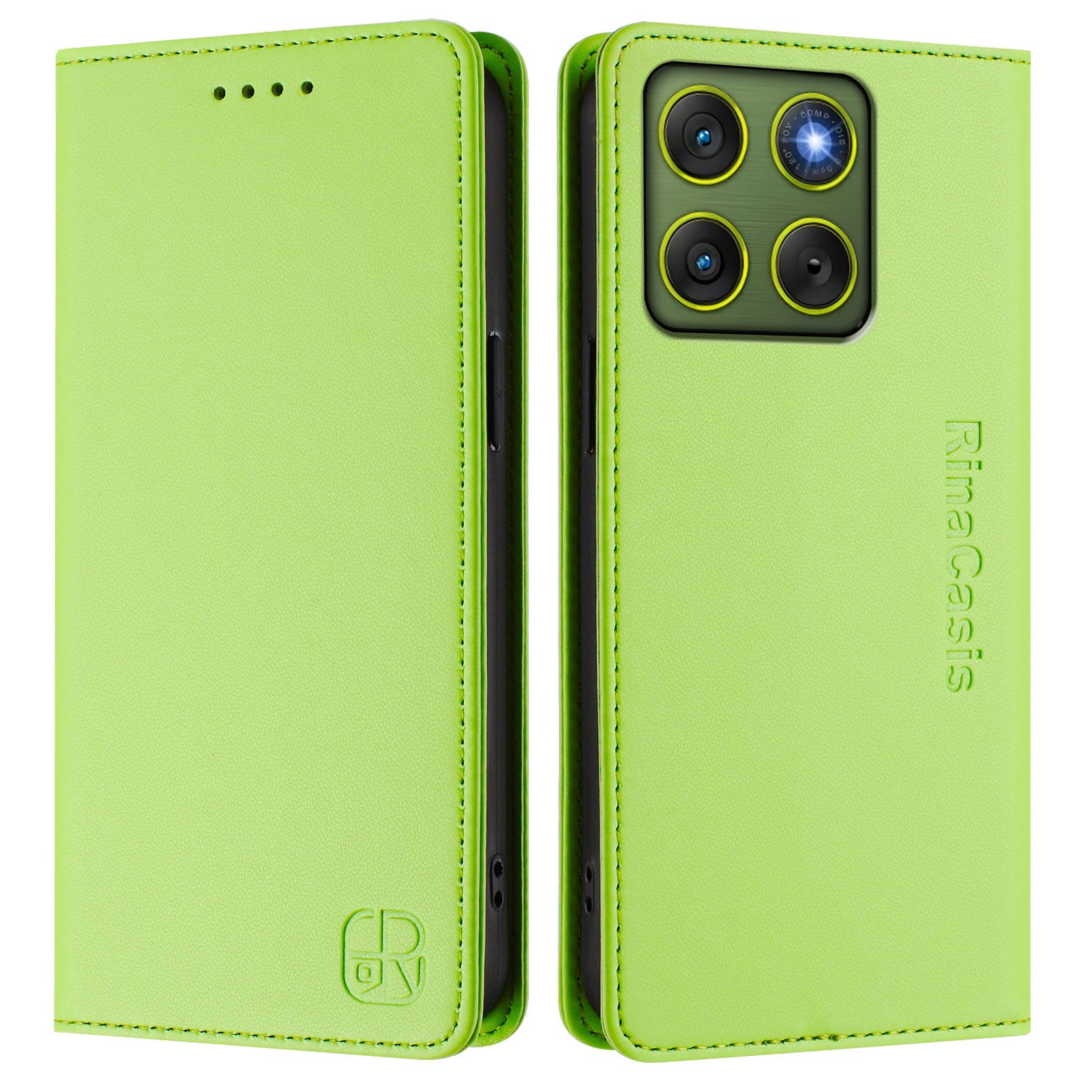 For Motorola Edge 70 5G Leather Case RINACASIS RC01 Phone Cover with RFID Blocking Wallet Stand - Green