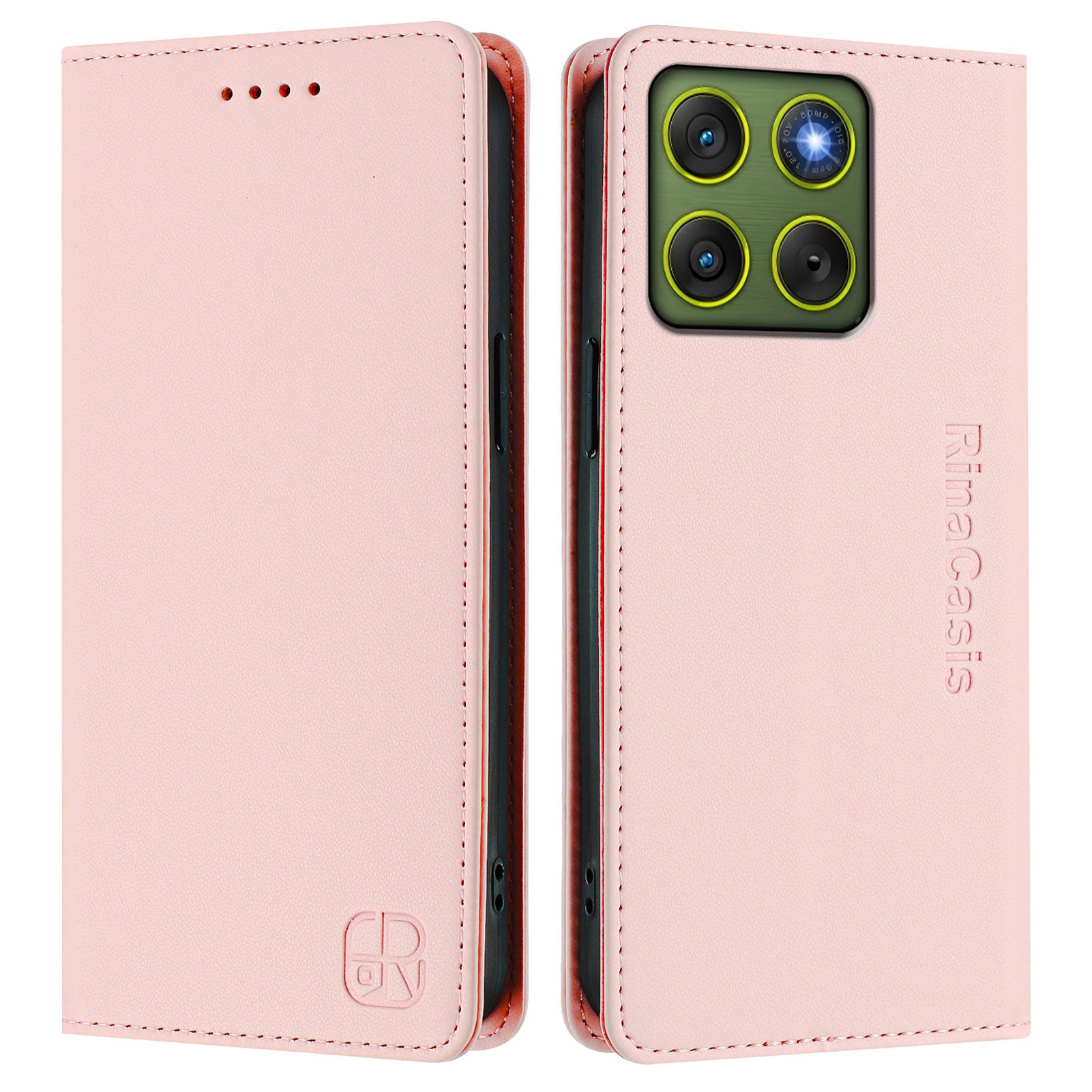 For Motorola Edge 70 5G Leather Case RINACASIS RC01 Phone Cover with RFID Blocking Wallet Stand - Pink