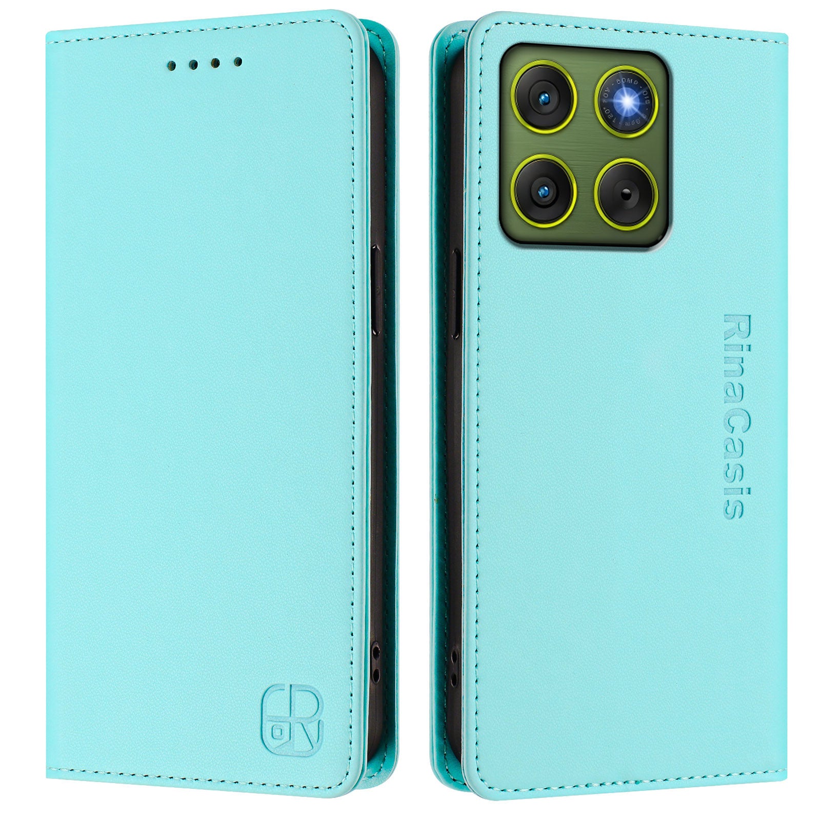 For Motorola Edge 70 5G Leather Case RINACASIS RC01 Phone Cover with RFID Blocking Wallet Stand - Mint Green