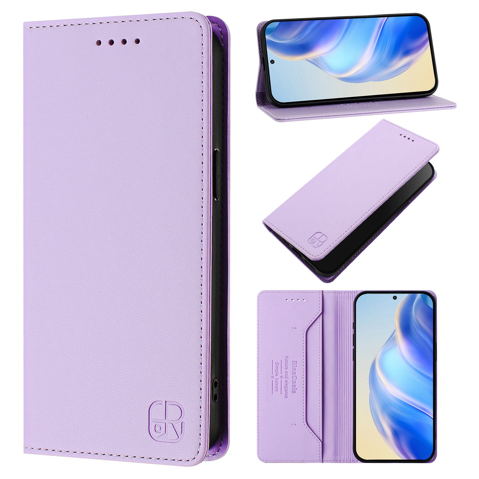 For Motorola Edge 70 5G Leather Case RINACASIS RC01 Phone Cover with RFID Blocking Wallet Stand - Light Purple