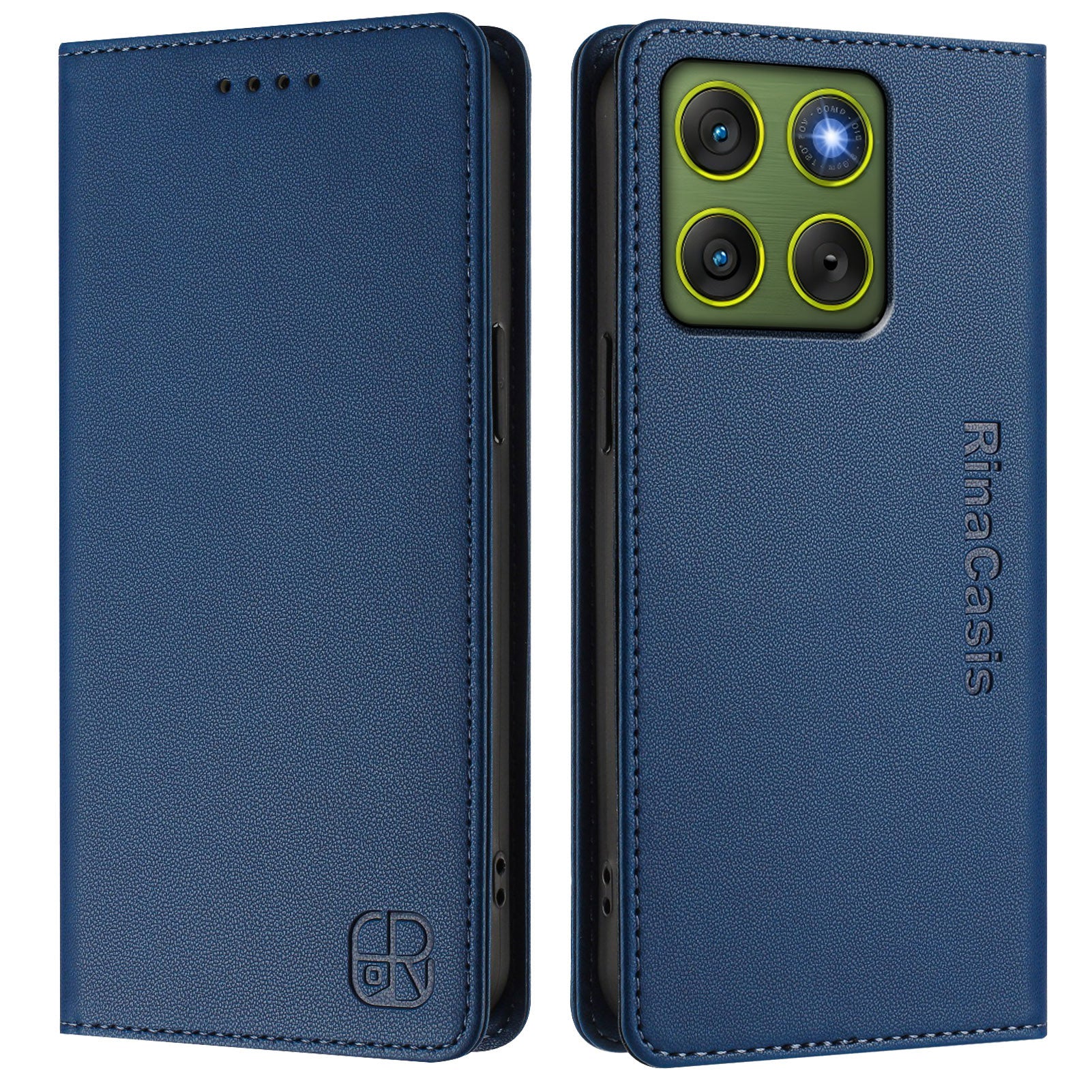 For Motorola Edge 70 5G Leather Case RINACASIS RC01 Phone Cover with RFID Blocking Wallet Stand - Dark Blue