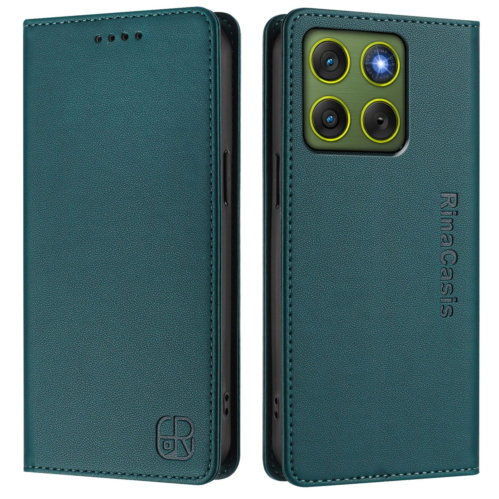 For Motorola Edge 70 5G Leather Case RINACASIS RC01 Phone Cover with RFID Blocking Wallet Stand - Dark Green