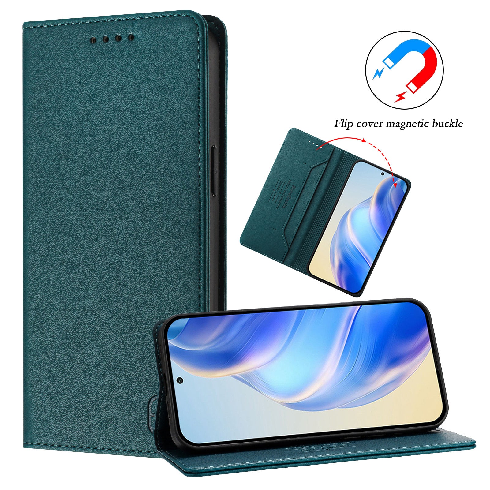 For Motorola Edge 70 5G Leather Case RINACASIS RC01 Phone Cover with RFID Blocking Wallet Stand - Dark Green