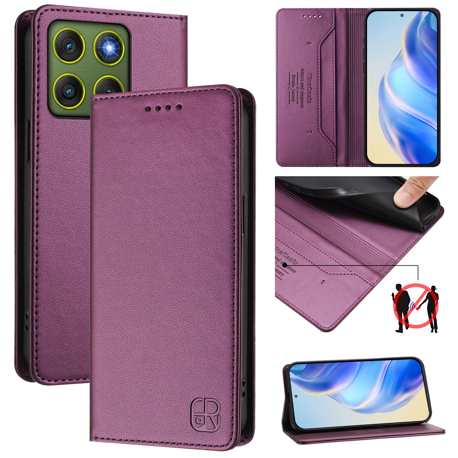 For Motorola Edge 70 5G Leather Case RINACASIS RC01 Phone Cover with RFID Blocking Wallet Stand - Violet