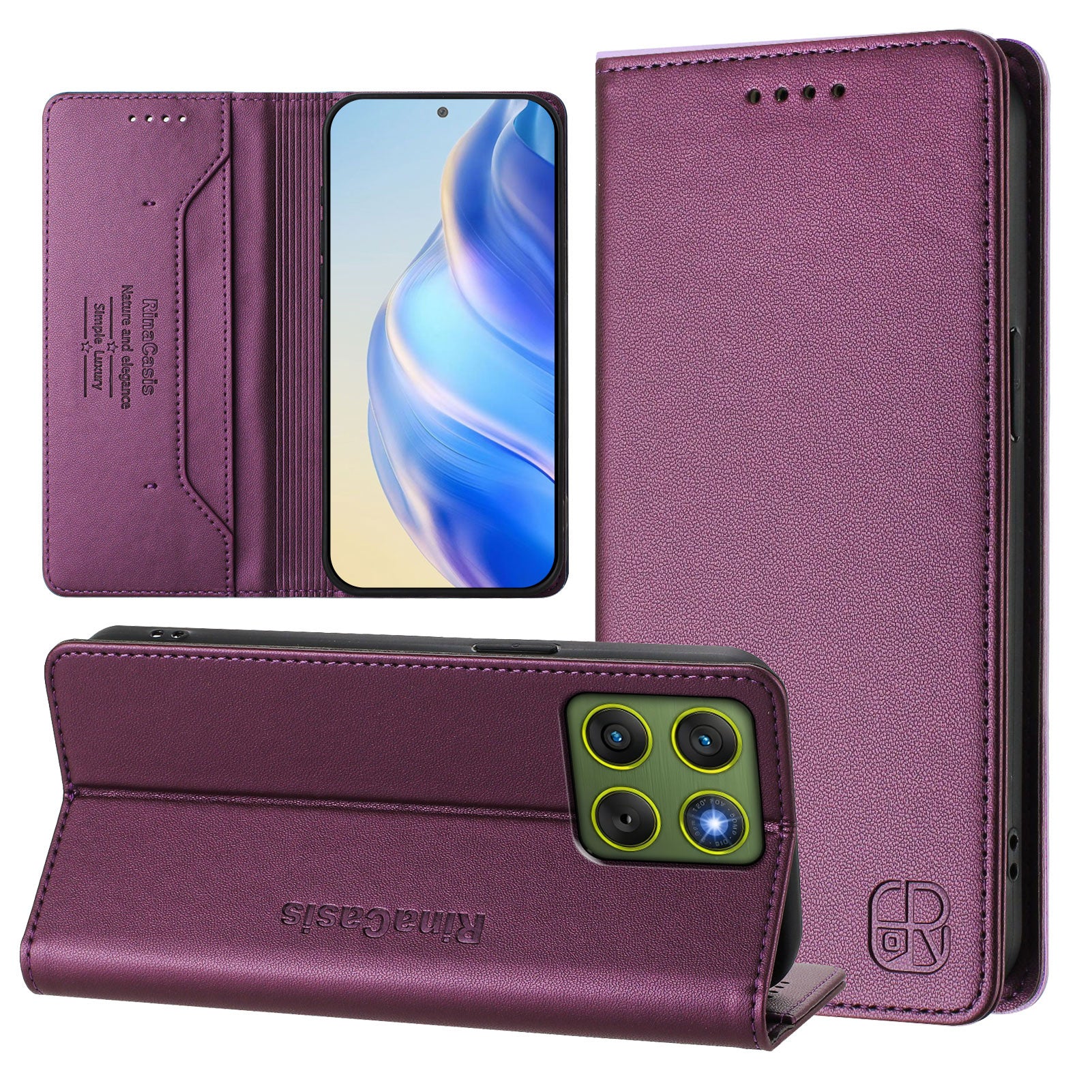 For Motorola Edge 70 5G Leather Case RINACASIS RC01 Phone Cover with RFID Blocking Wallet Stand - Violet