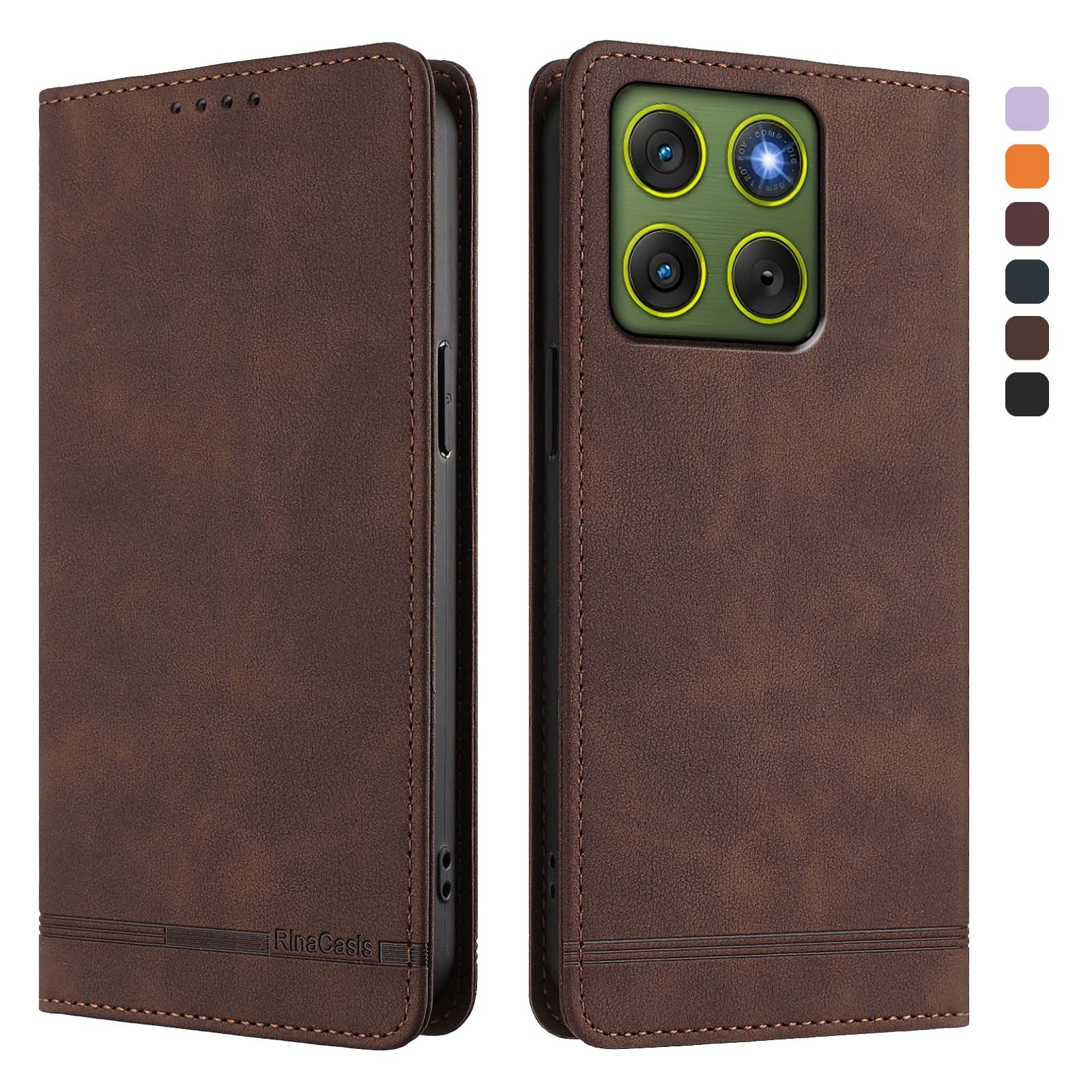 For Motorola Edge 70 5G Case RINACASIS RC23 RFID Blocking Wallet Stand PU Leather Phone Cover - Brown