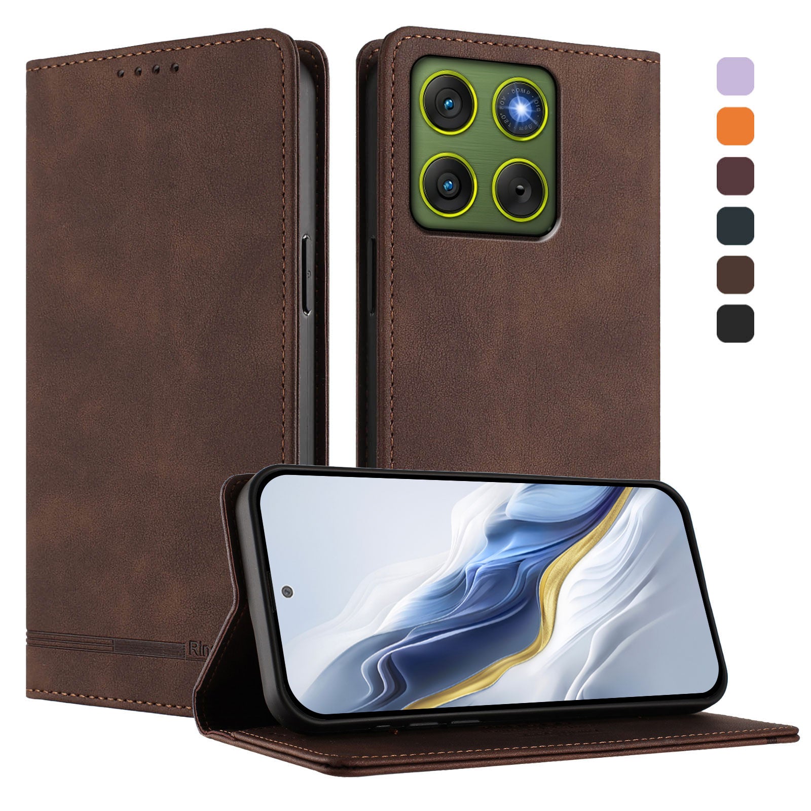 For Motorola Edge 70 5G Case RINACASIS RC23 RFID Blocking Wallet Stand PU Leather Phone Cover - Brown