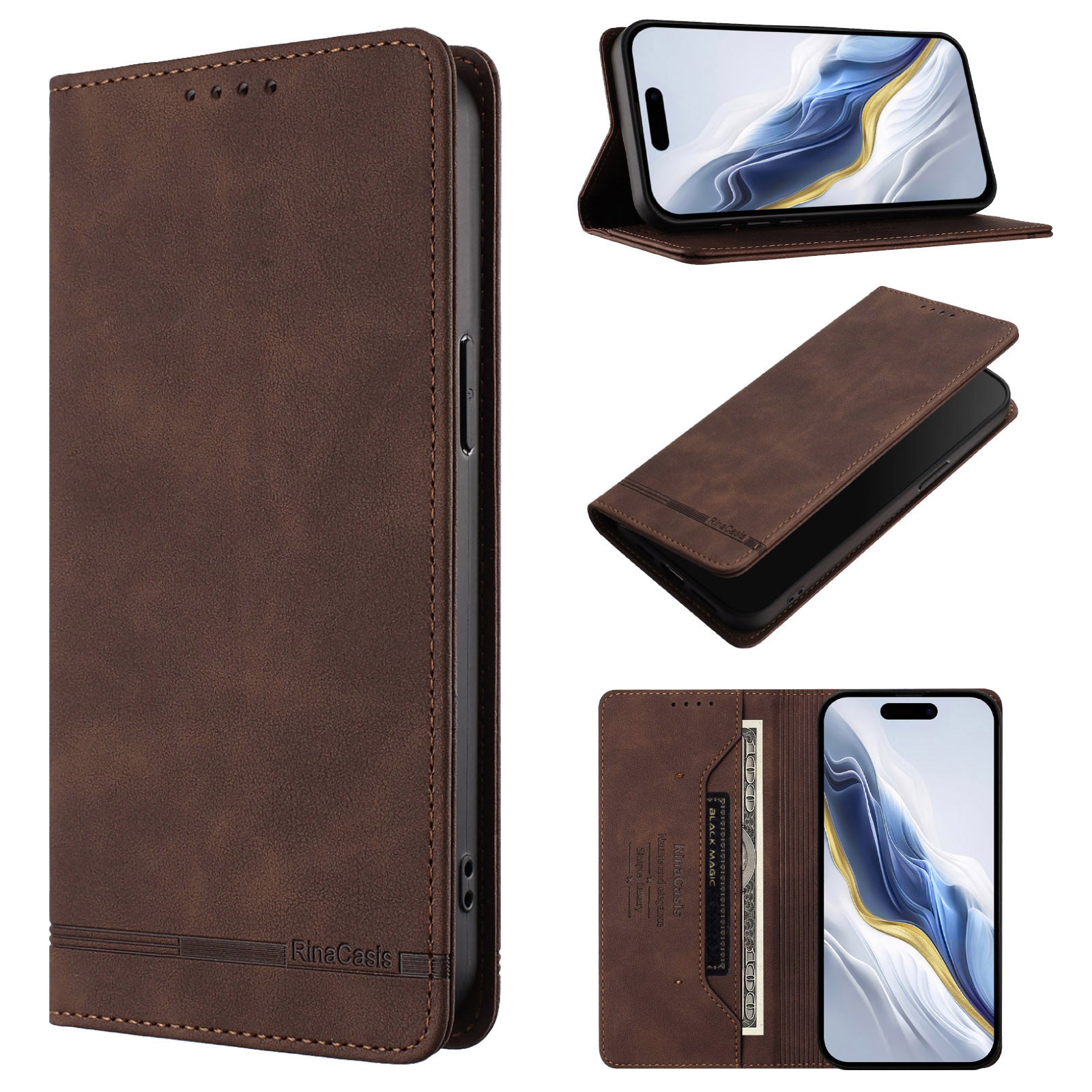 For Motorola Edge 70 5G Case RINACASIS RC23 RFID Blocking Wallet Stand PU Leather Phone Cover - Brown