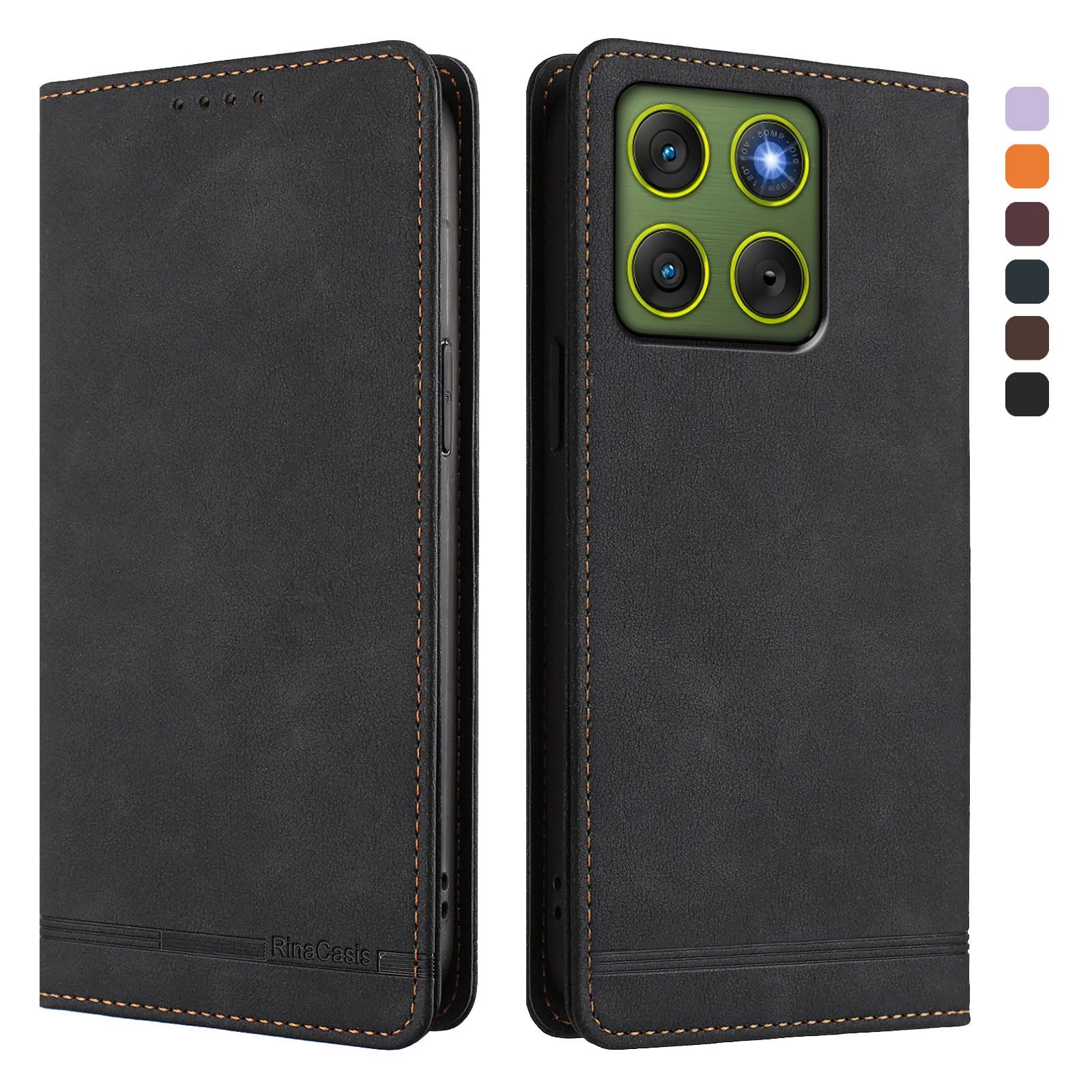 For Motorola Edge 70 5G Case RINACASIS RC23 RFID Blocking Wallet Stand PU Leather Phone Cover - Black