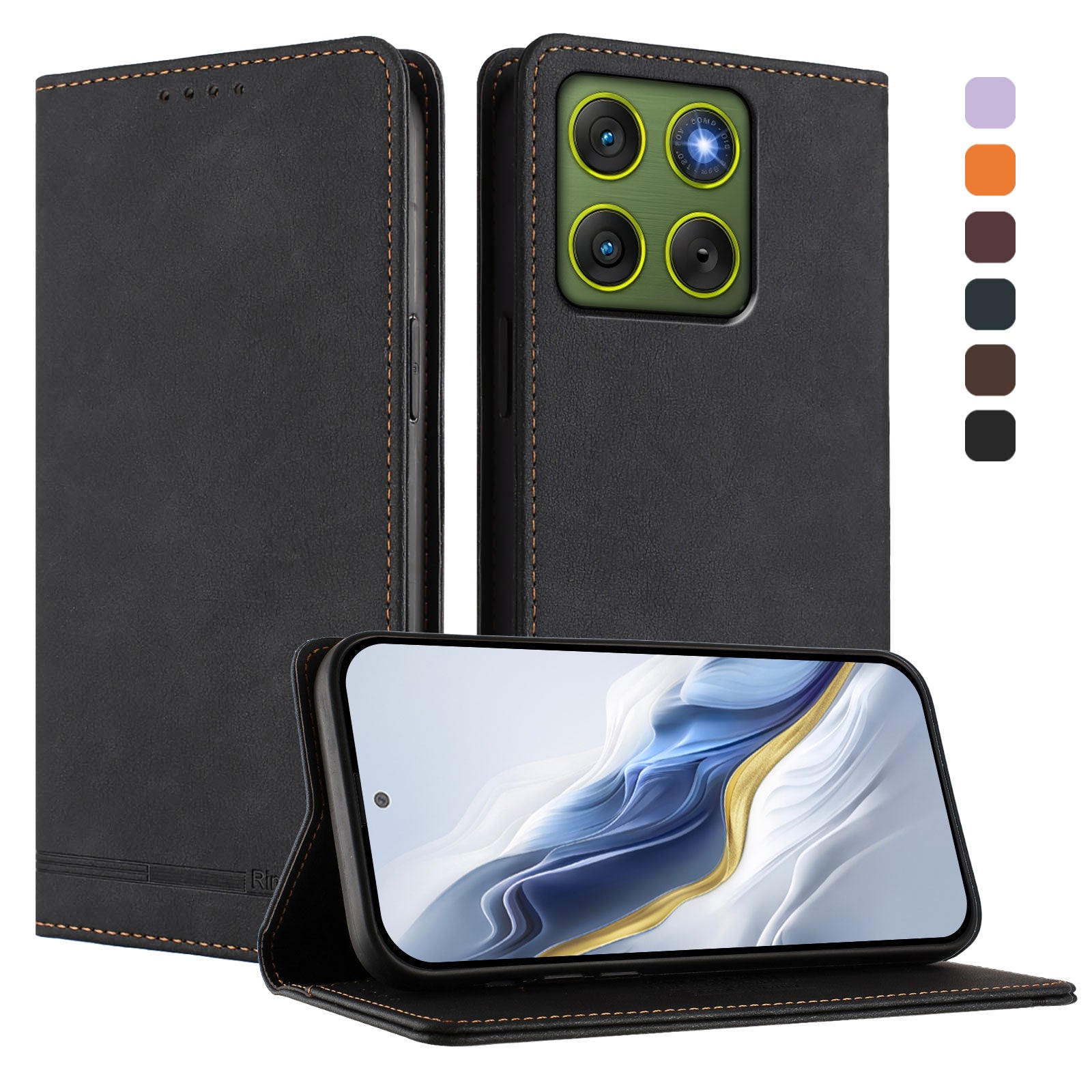 For Motorola Edge 70 5G Case RINACASIS RC23 RFID Blocking Wallet Stand PU Leather Phone Cover - Black