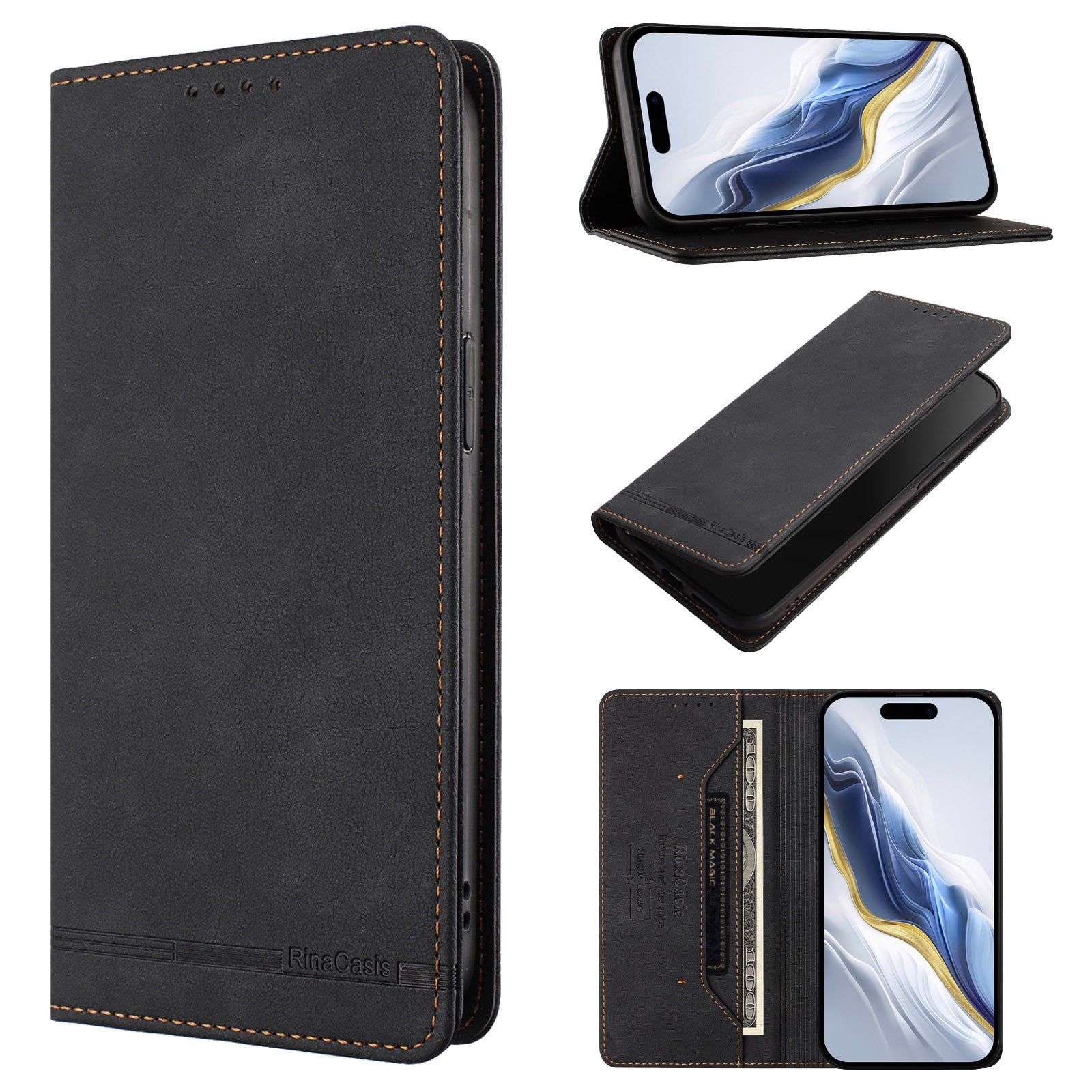 For Motorola Edge 70 5G Case RINACASIS RC23 RFID Blocking Wallet Stand PU Leather Phone Cover - Black