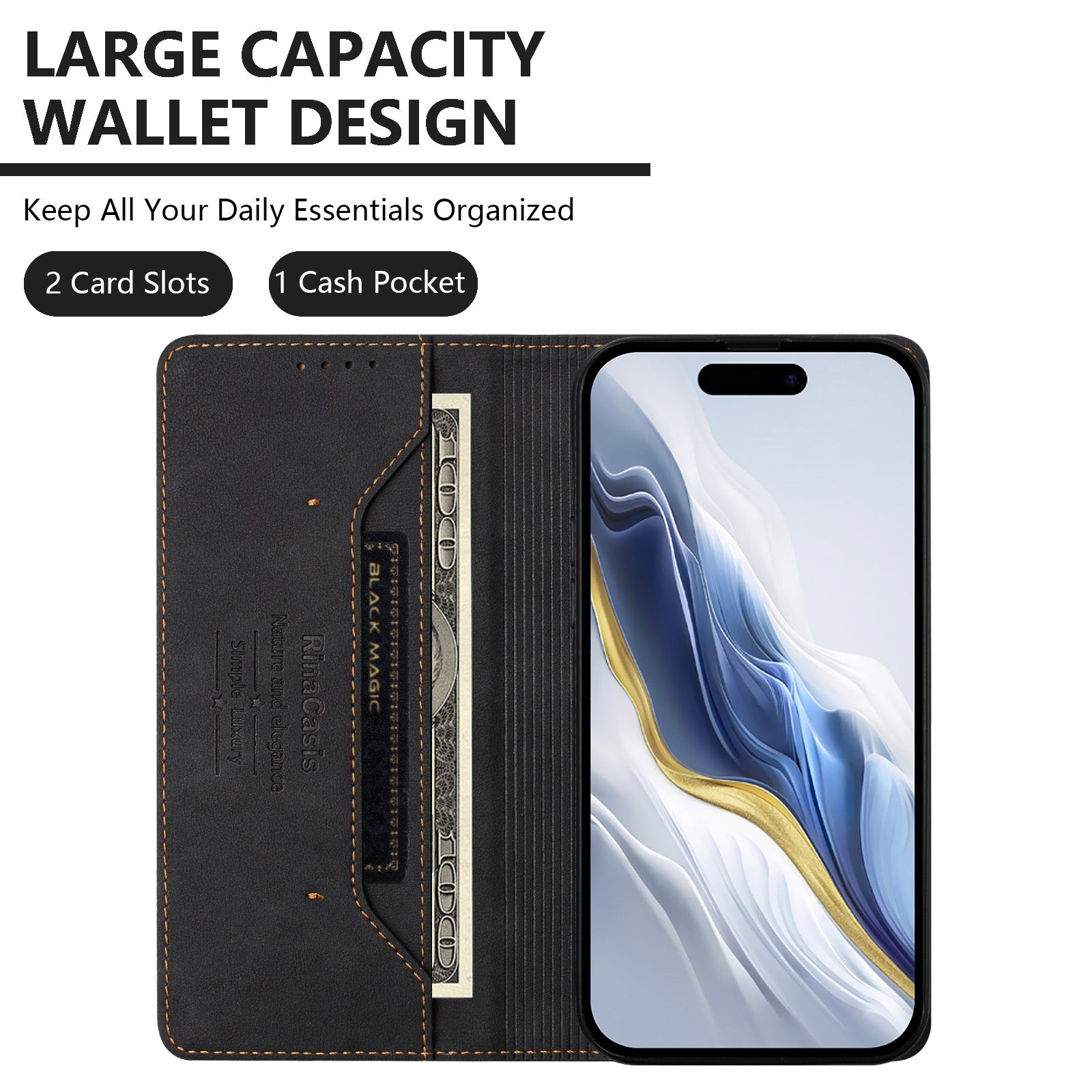 For Motorola Edge 70 5G Case RINACASIS RC23 RFID Blocking Wallet Stand PU Leather Phone Cover - Black