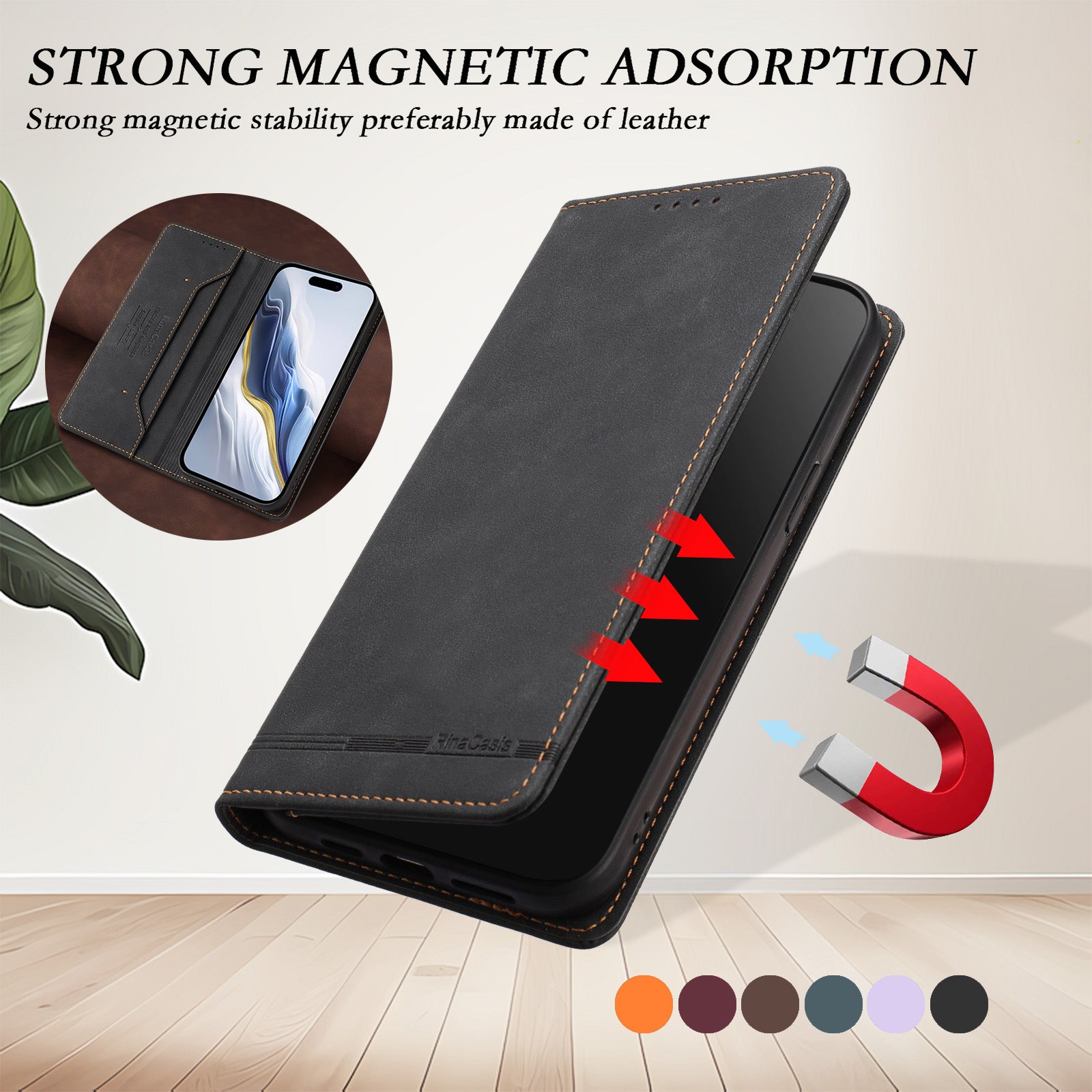 For Motorola Edge 70 5G Case RINACASIS RC23 RFID Blocking Wallet Stand PU Leather Phone Cover - Black