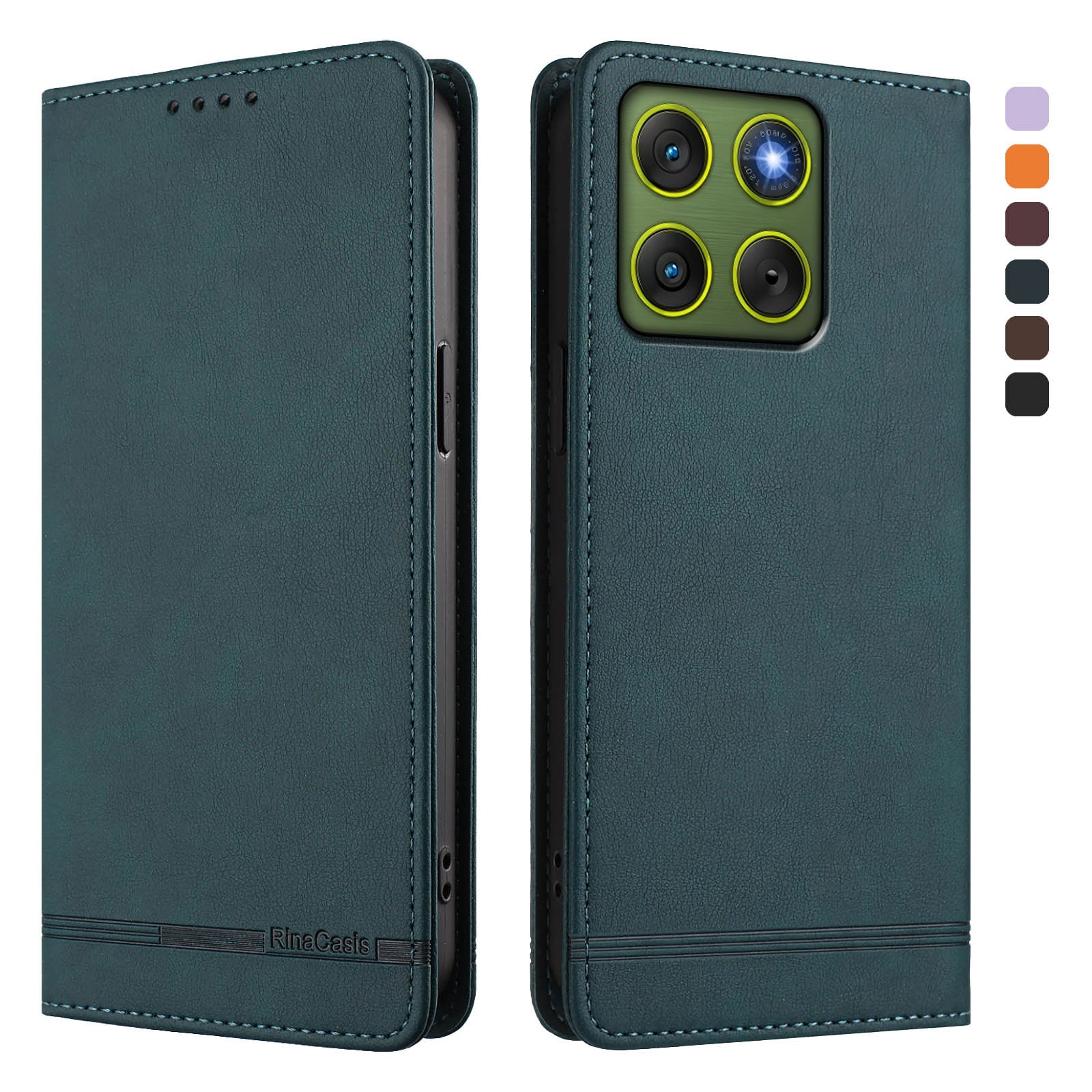 For Motorola Edge 70 5G Case RINACASIS RC23 RFID Blocking Wallet Stand PU Leather Phone Cover - Dark Green