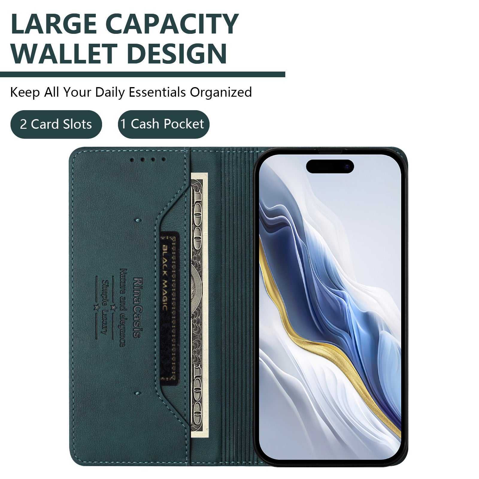 For Motorola Edge 70 5G Case RINACASIS RC23 RFID Blocking Wallet Stand PU Leather Phone Cover - Dark Green