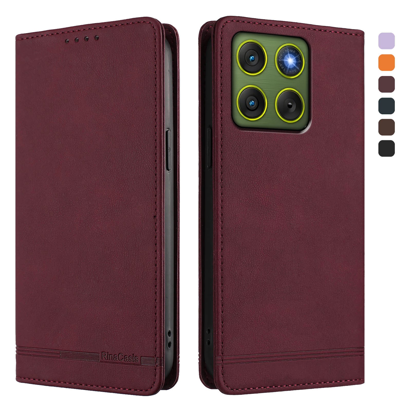 For Motorola Edge 70 5G Case RINACASIS RC23 RFID Blocking Wallet Stand PU Leather Phone Cover - Wine Red
