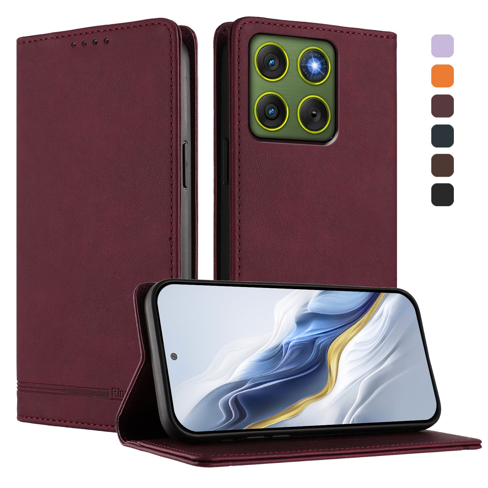 For Motorola Edge 70 5G Case RINACASIS RC23 RFID Blocking Wallet Stand PU Leather Phone Cover - Wine Red