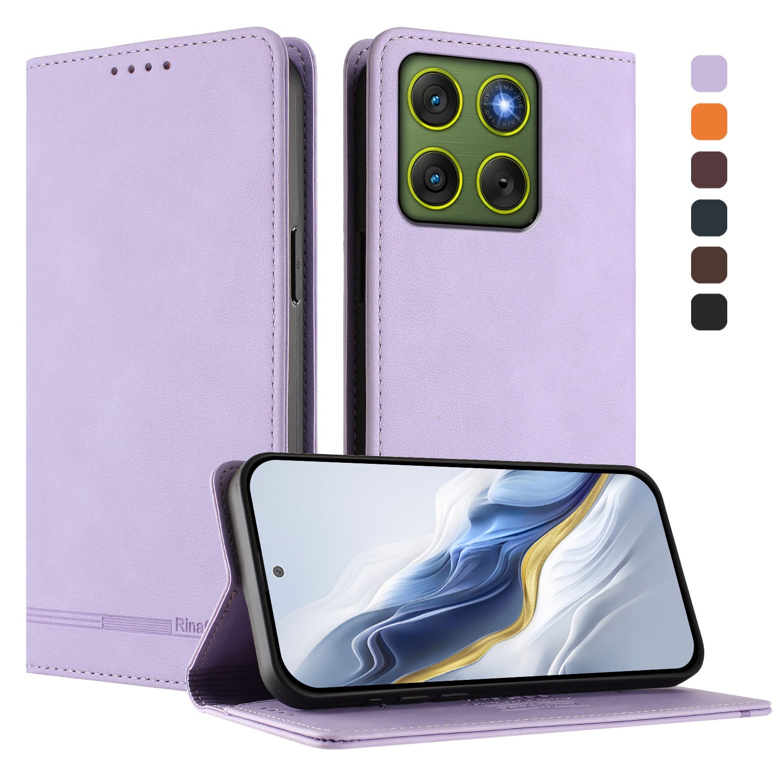 For Motorola Edge 70 5G Case RINACASIS RC23 RFID Blocking Wallet Stand PU Leather Phone Cover - Light Purple