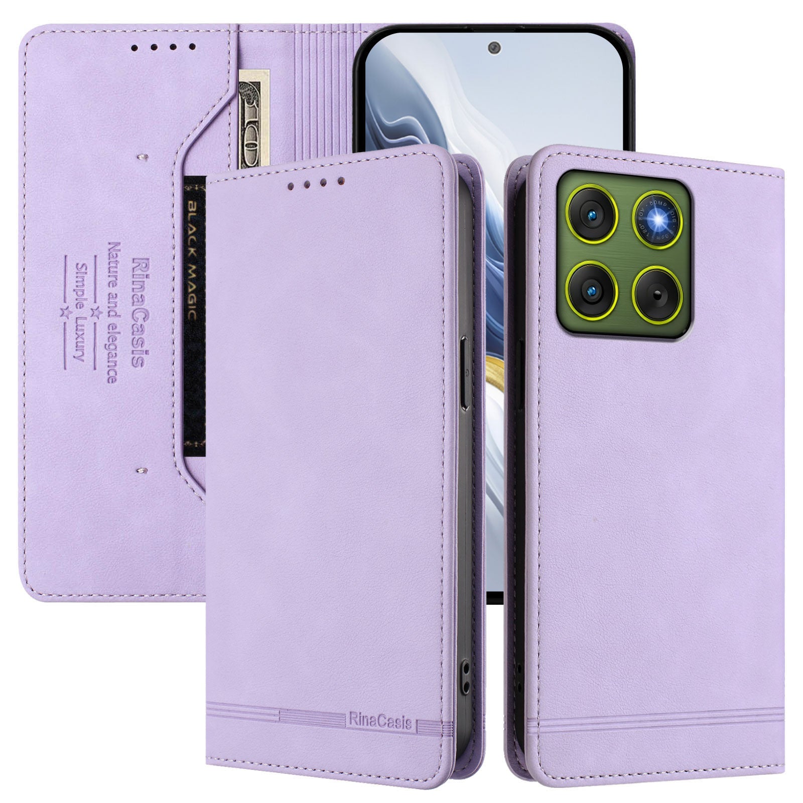For Motorola Edge 70 5G Case RINACASIS RC23 RFID Blocking Wallet Stand PU Leather Phone Cover - Light Purple