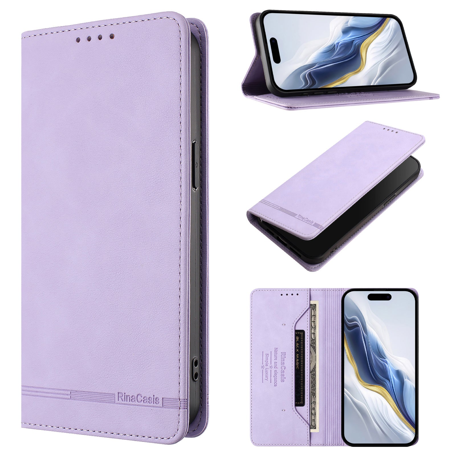 For Motorola Edge 70 5G Case RINACASIS RC23 RFID Blocking Wallet Stand PU Leather Phone Cover - Light Purple