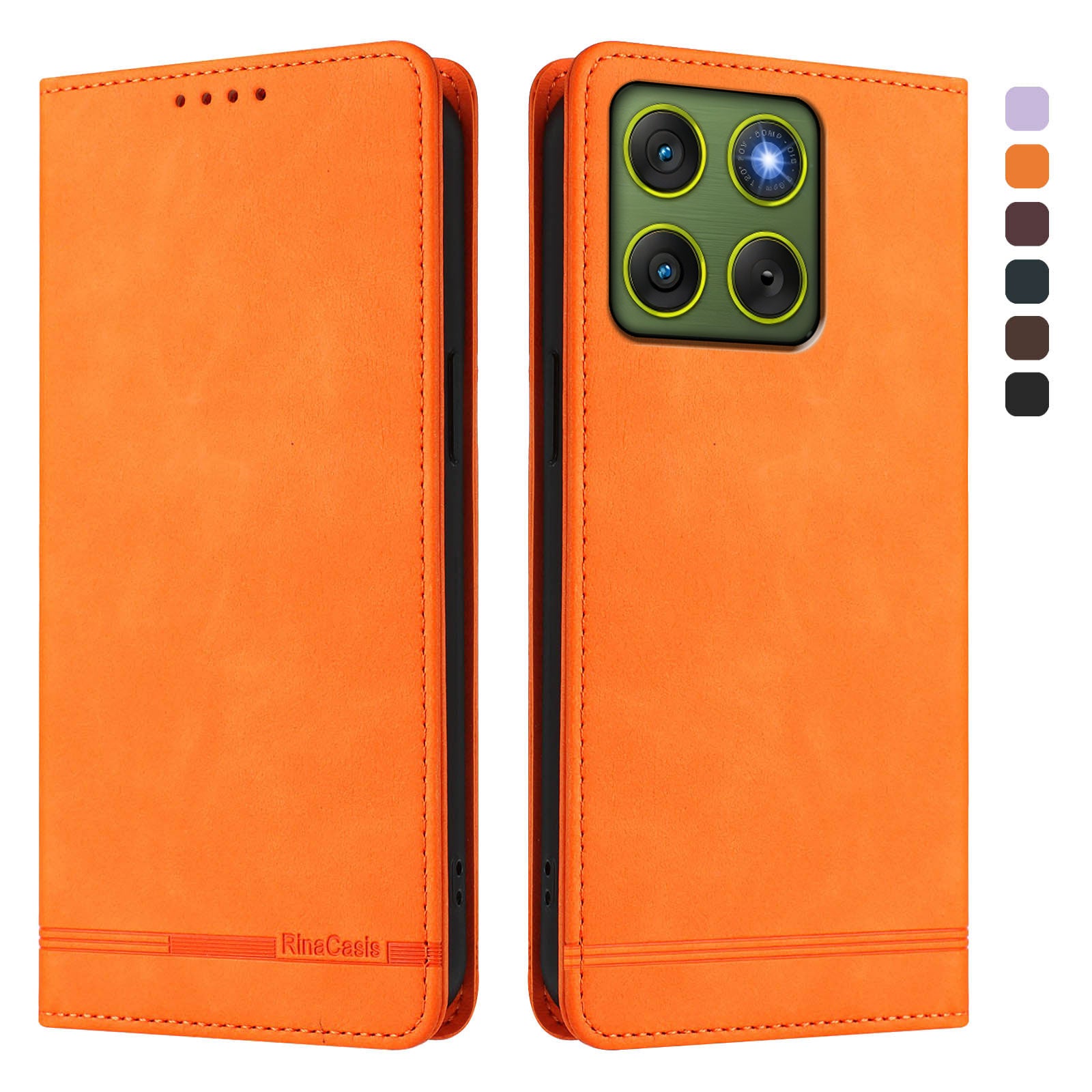 For Motorola Edge 70 5G Case RINACASIS RC23 RFID Blocking Wallet Stand PU Leather Phone Cover - Orange
