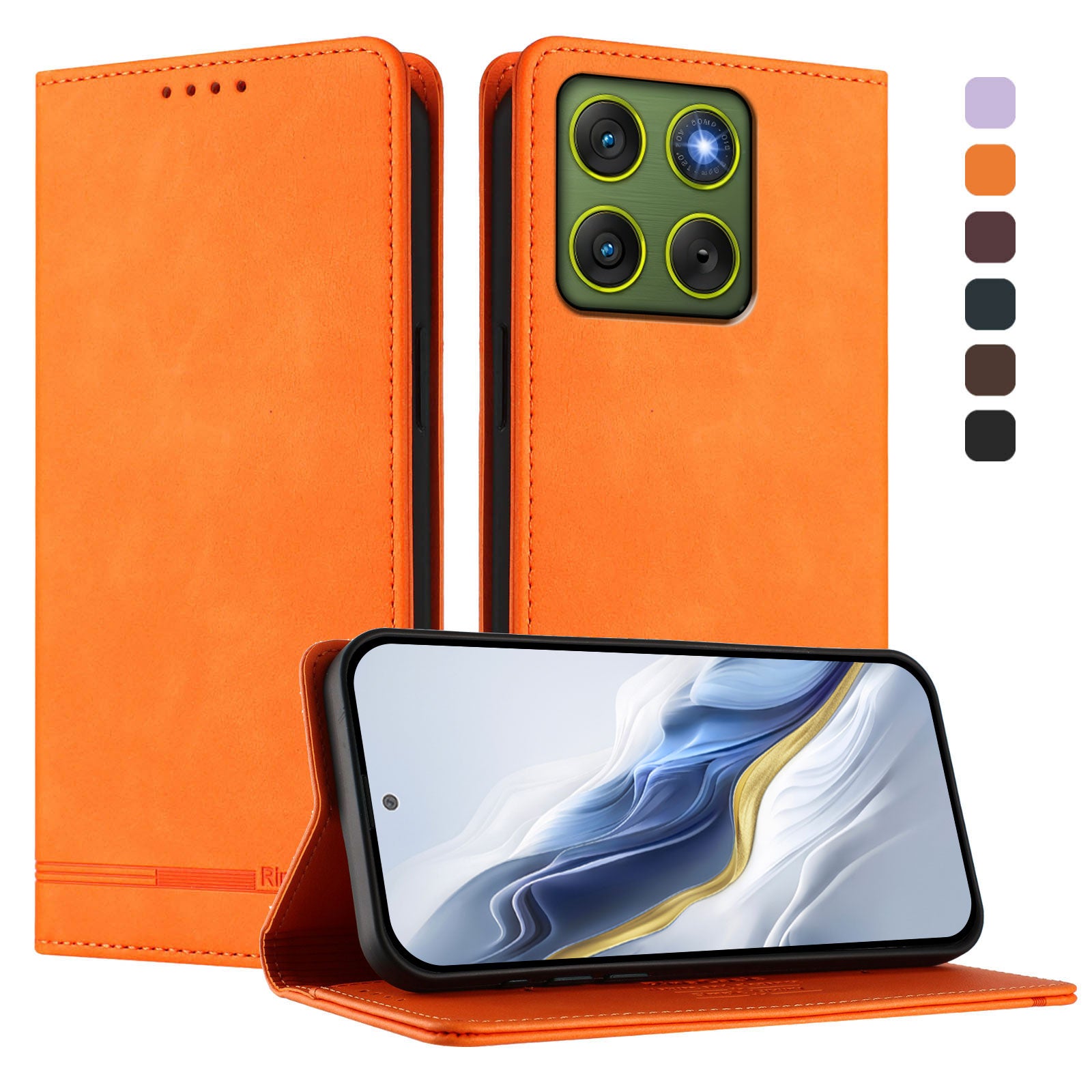 For Motorola Edge 70 5G Case RINACASIS RC23 RFID Blocking Wallet Stand PU Leather Phone Cover - Orange