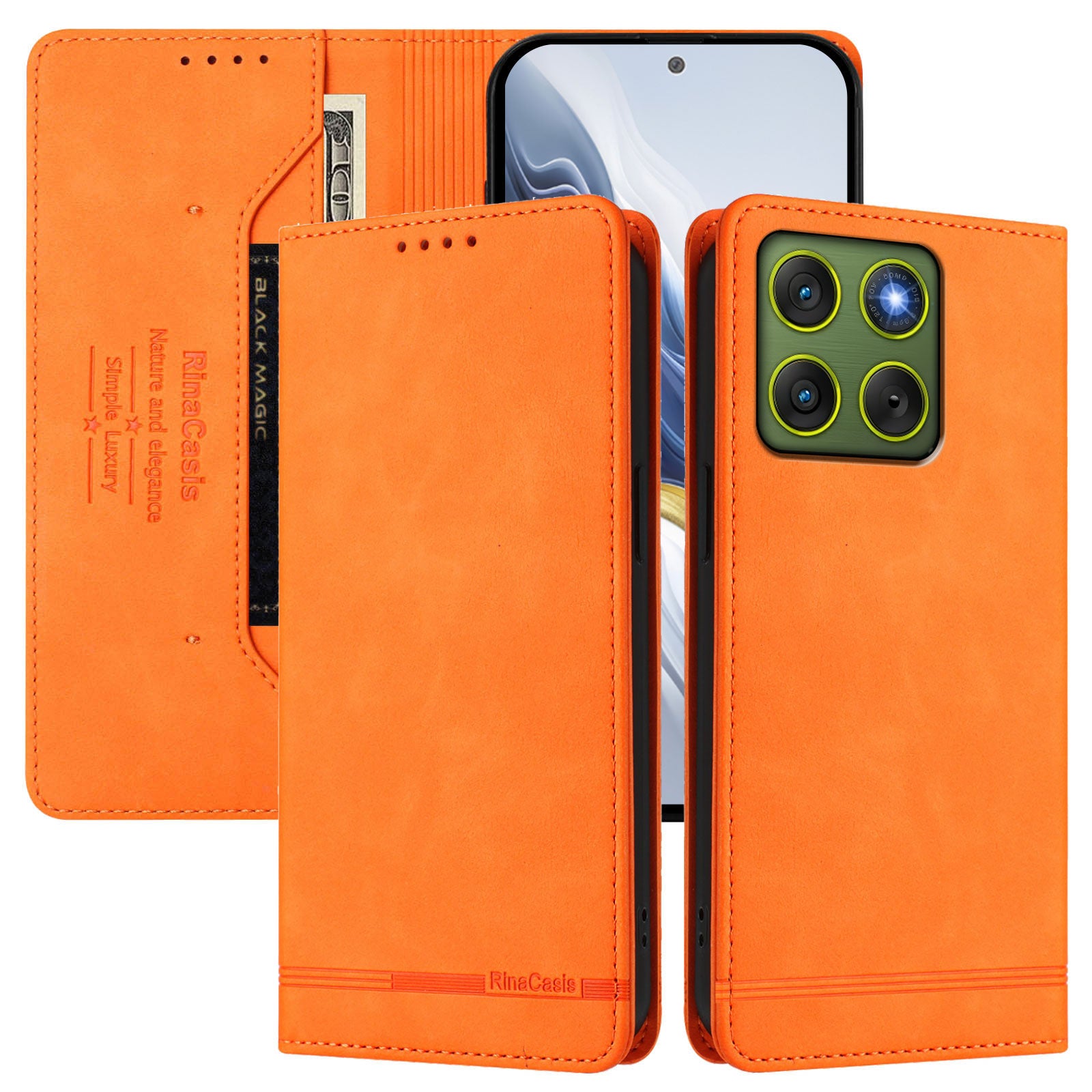 For Motorola Edge 70 5G Case RINACASIS RC23 RFID Blocking Wallet Stand PU Leather Phone Cover - Orange
