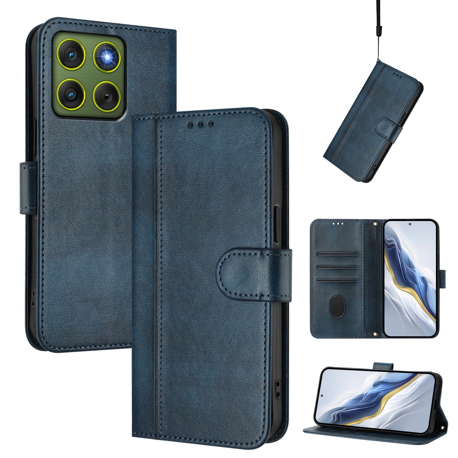For Motorola Edge 70 5G Cases Wallet Stand Retro Texture Leather Phone Cover with Lanyard - Blue