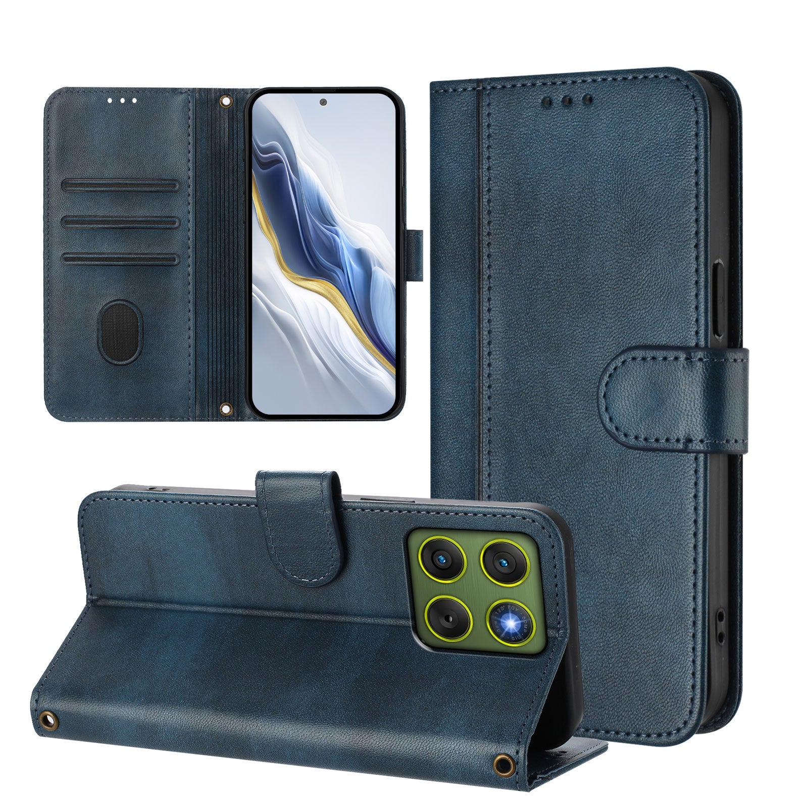 For Motorola Edge 70 5G Cases Wallet Stand Retro Texture Leather Phone Cover with Lanyard - Blue
