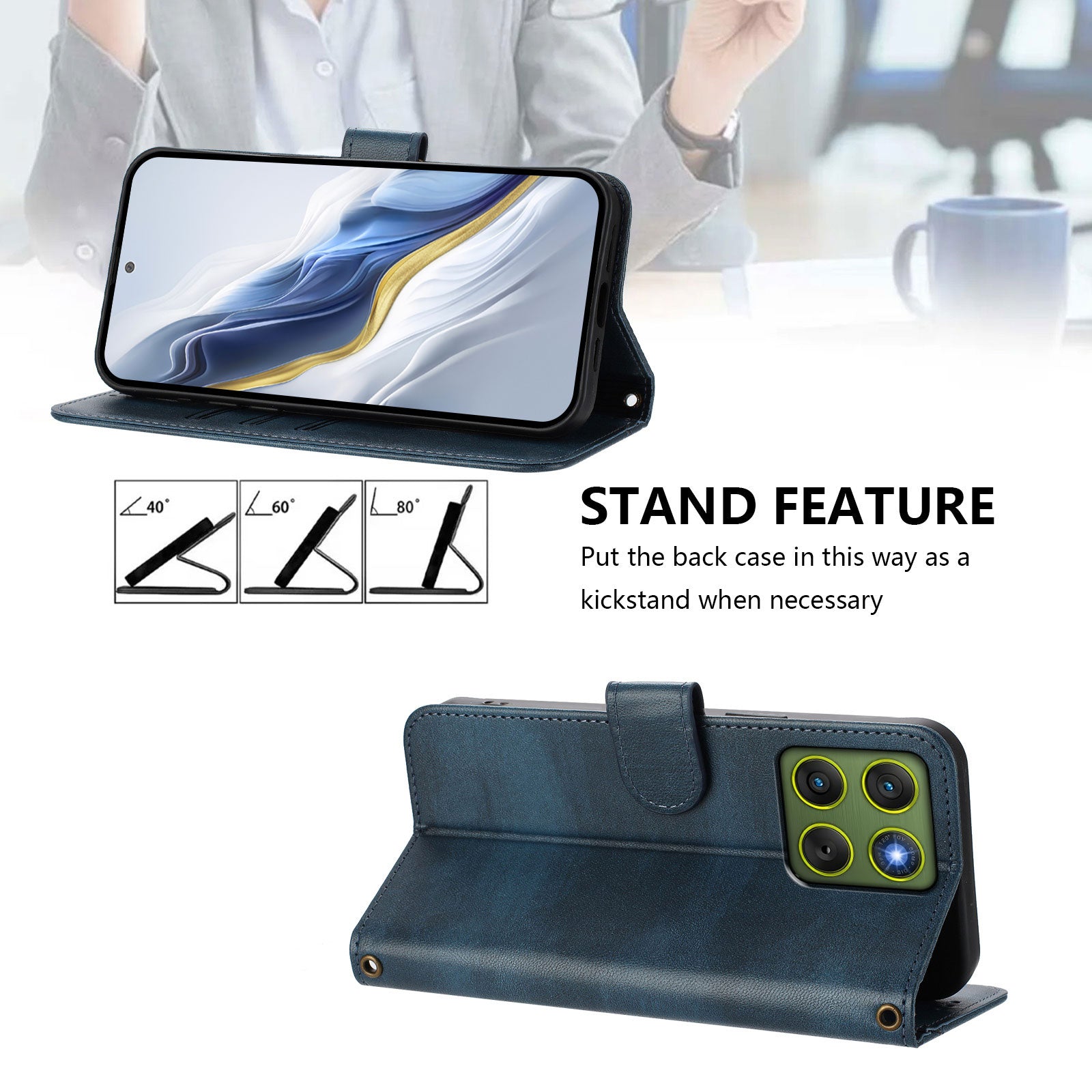 For Motorola Edge 70 5G Cases Wallet Stand Retro Texture Leather Phone Cover with Lanyard - Blue