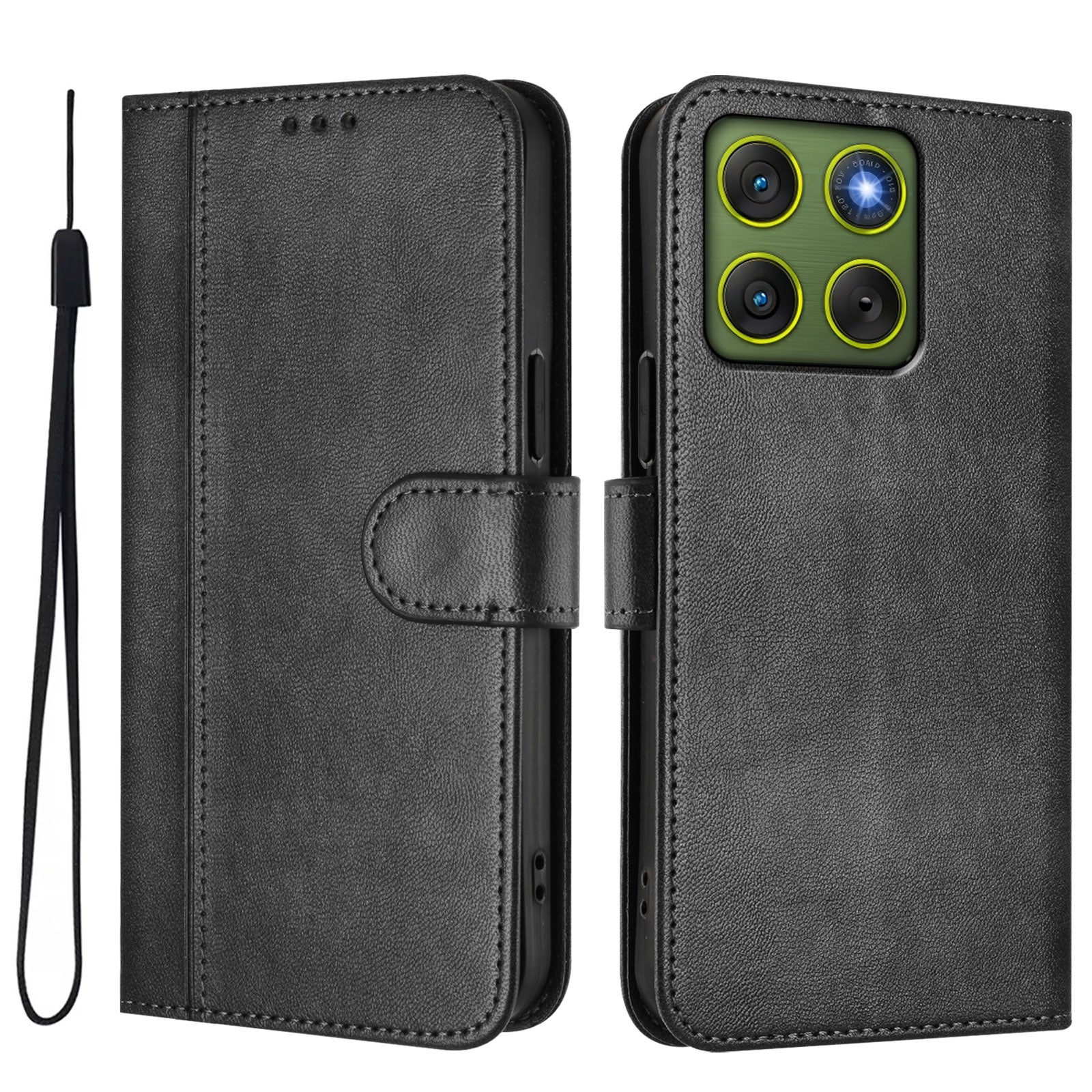 For Motorola Edge 70 5G Cases Wallet Stand Retro Texture Leather Phone Cover with Lanyard - Black
